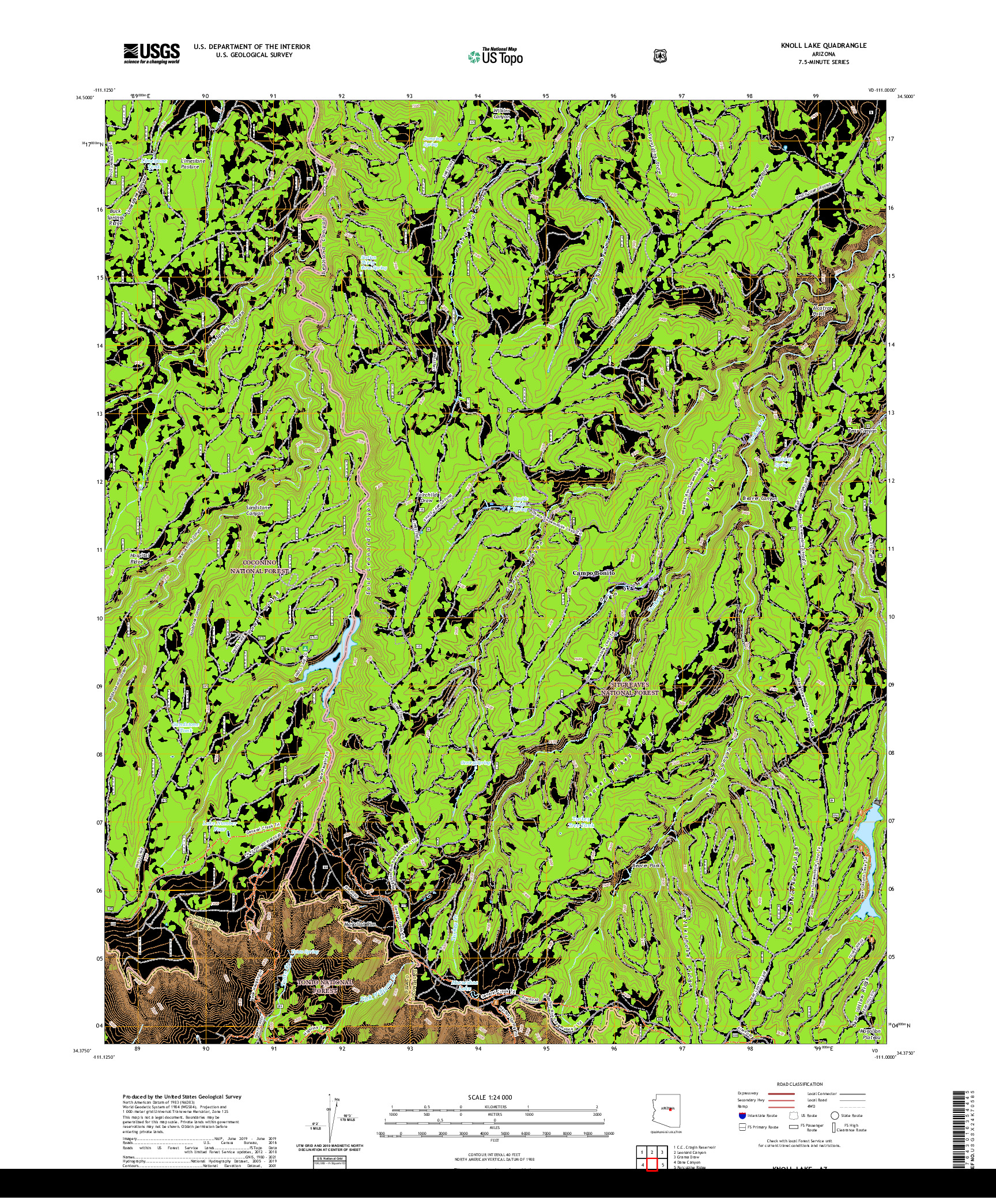 US TOPO 7.5-MINUTE MAP FOR KNOLL LAKE, AZ