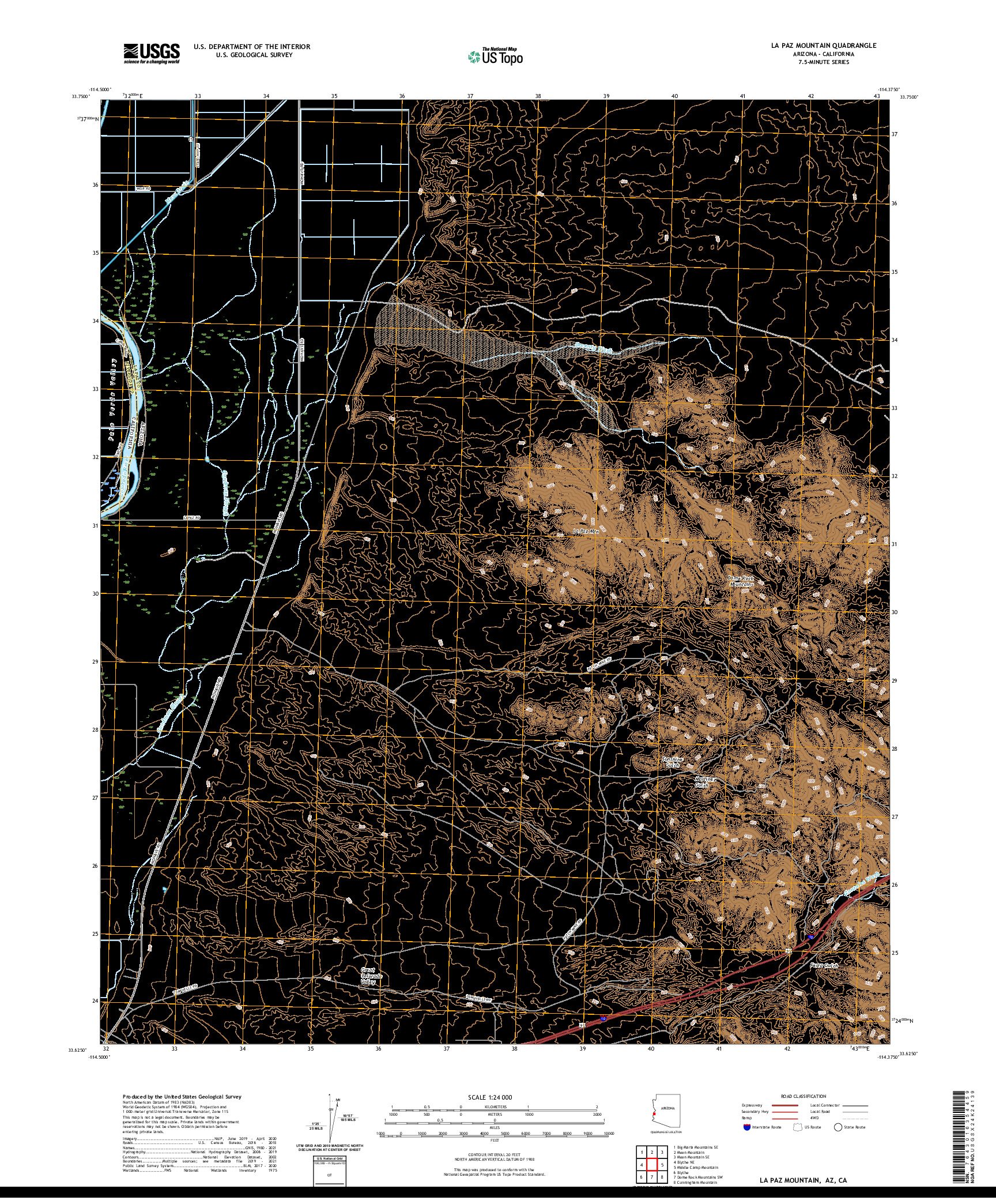 US TOPO 7.5-MINUTE MAP FOR LA PAZ MOUNTAIN, AZ,CA