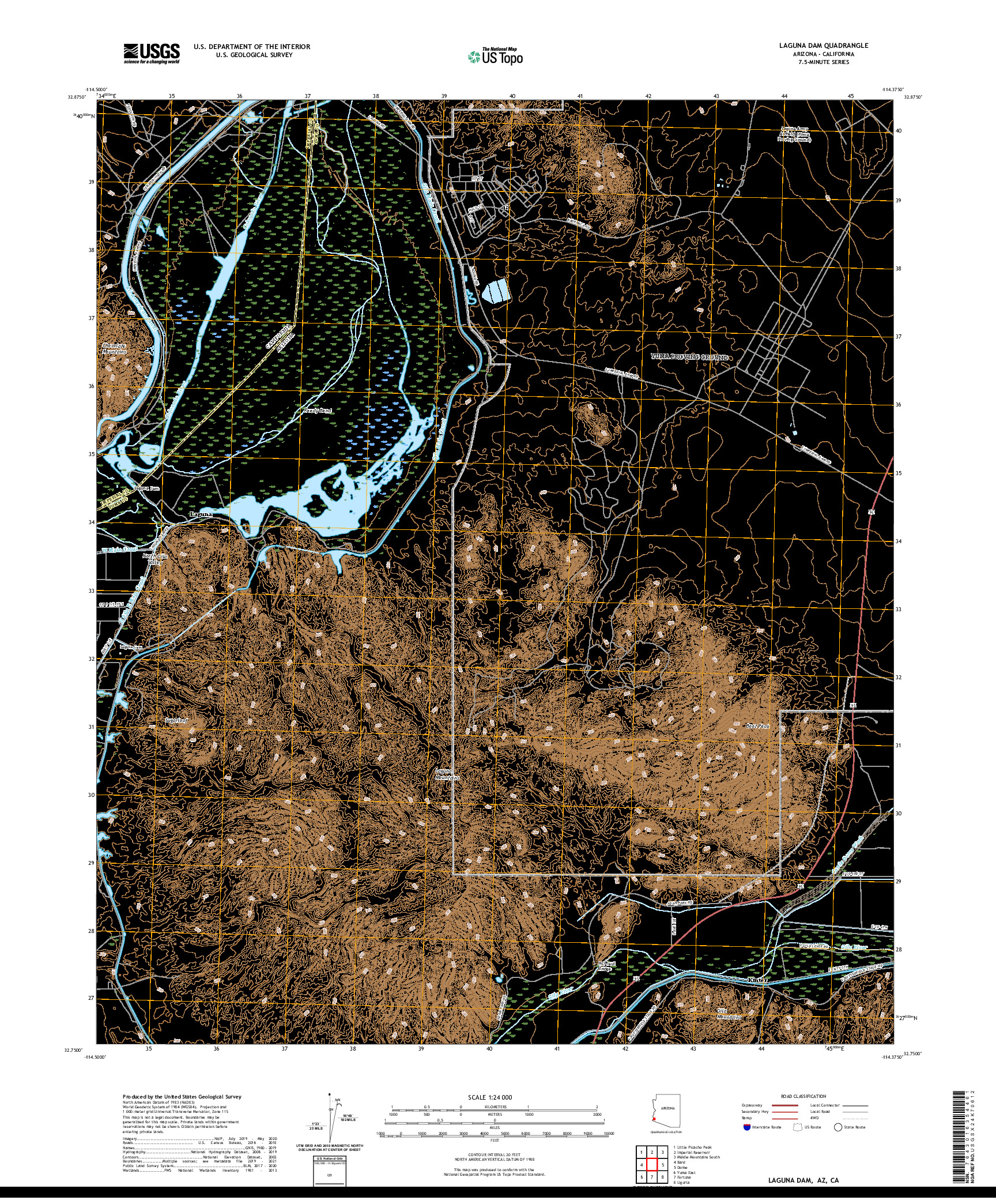 USGS US TOPO 7.5-MINUTE MAP FOR LAGUNA DAM, AZ,CA 2021