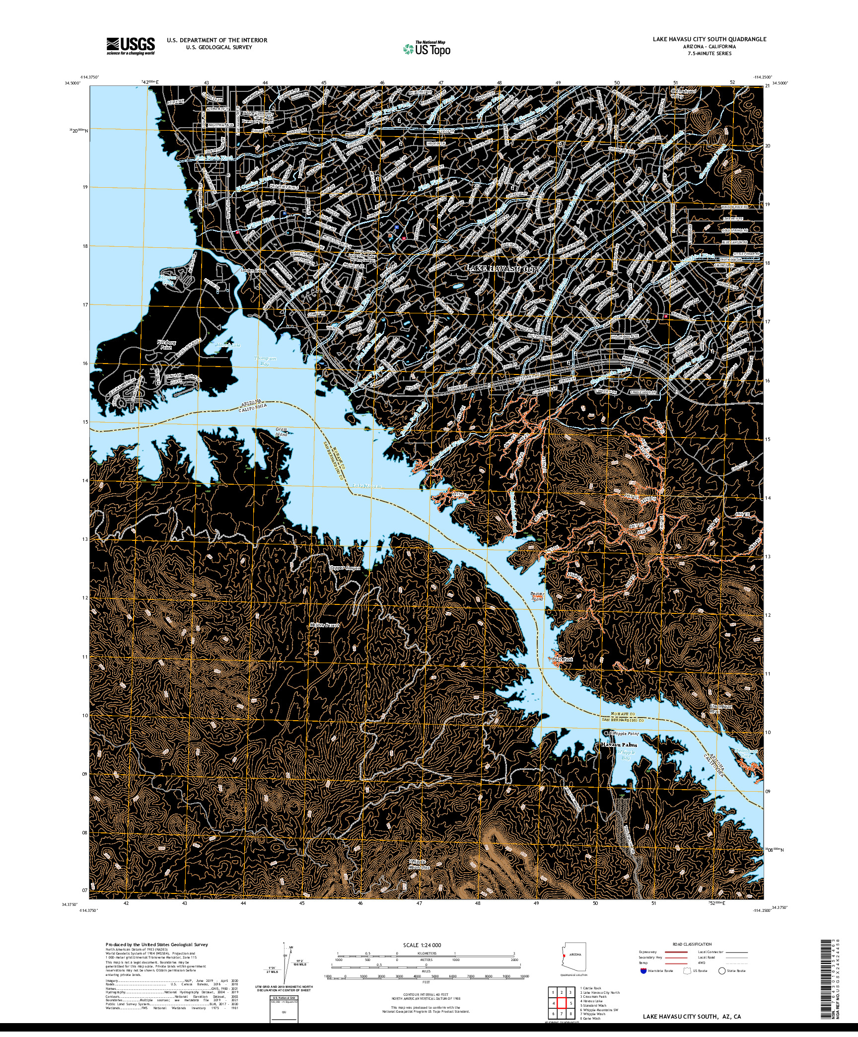 US TOPO 7.5-MINUTE MAP FOR LAKE HAVASU CITY SOUTH, AZ,CA