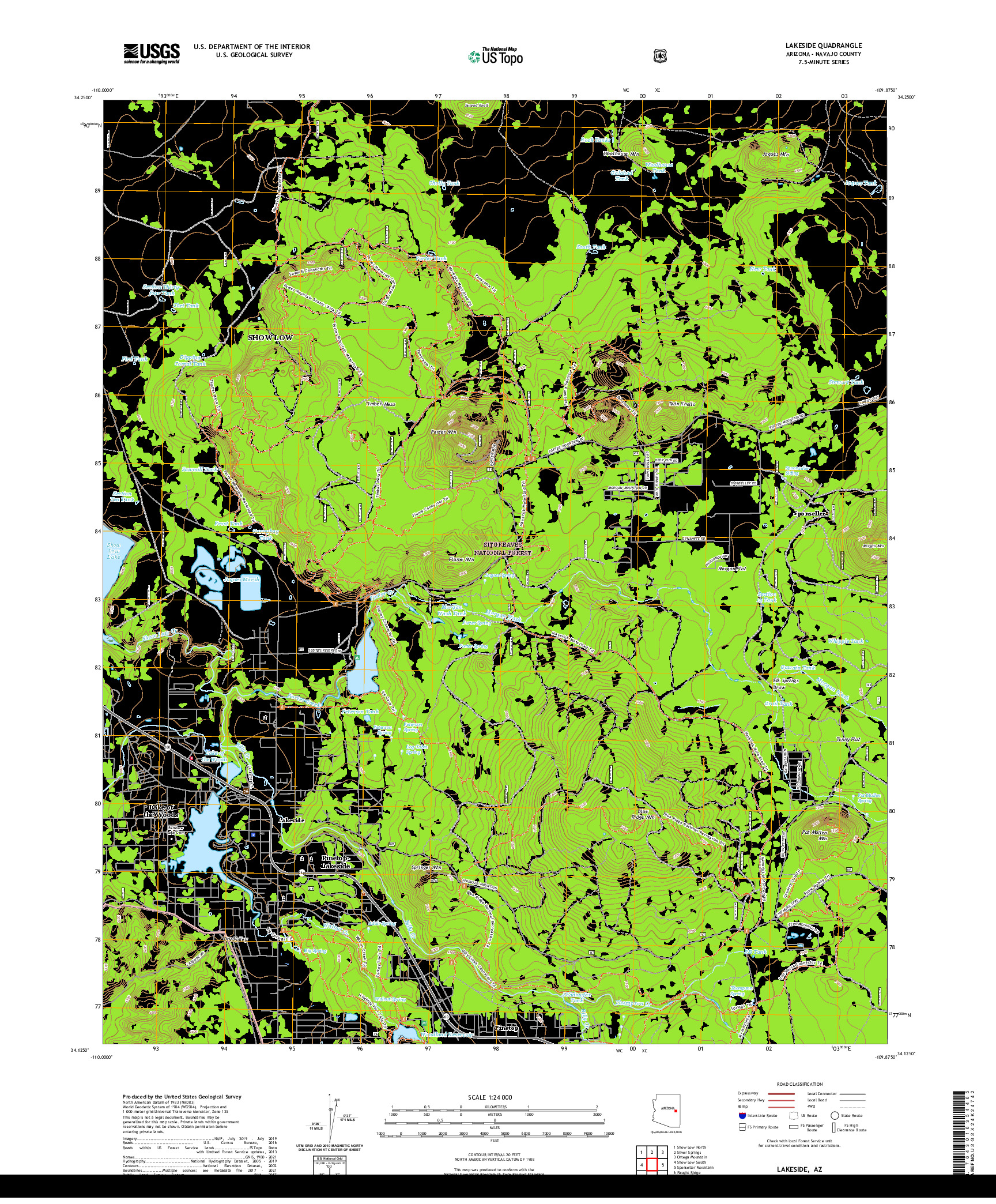 US TOPO 7.5-MINUTE MAP FOR LAKESIDE, AZ