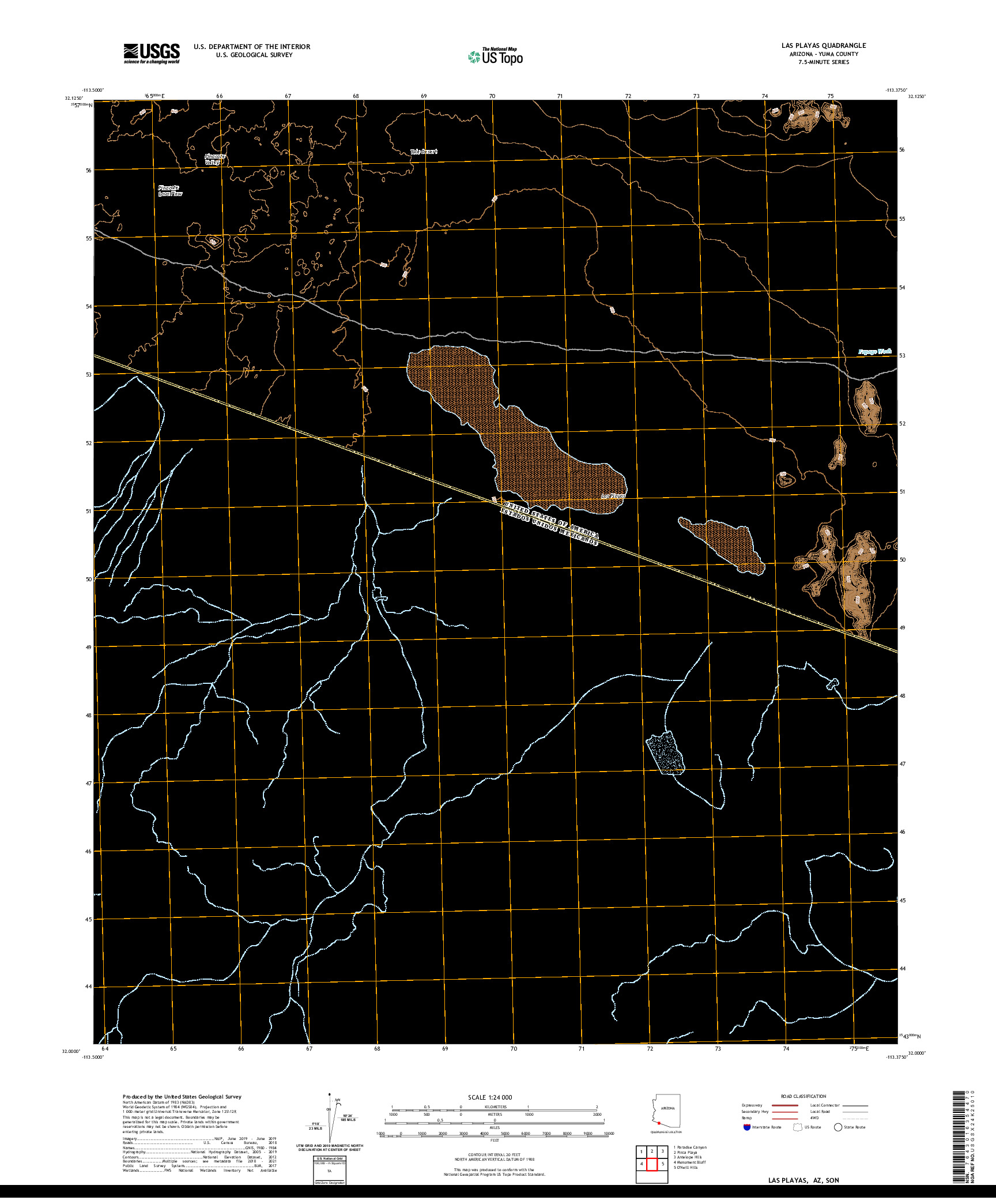 USGS US TOPO 7.5-MINUTE MAP FOR LAS PLAYAS, AZ,SON 2021