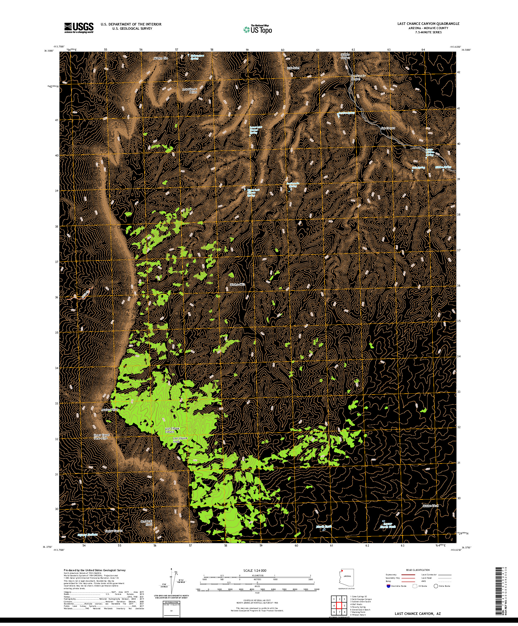 US TOPO 7.5-MINUTE MAP FOR LAST CHANCE CANYON, AZ