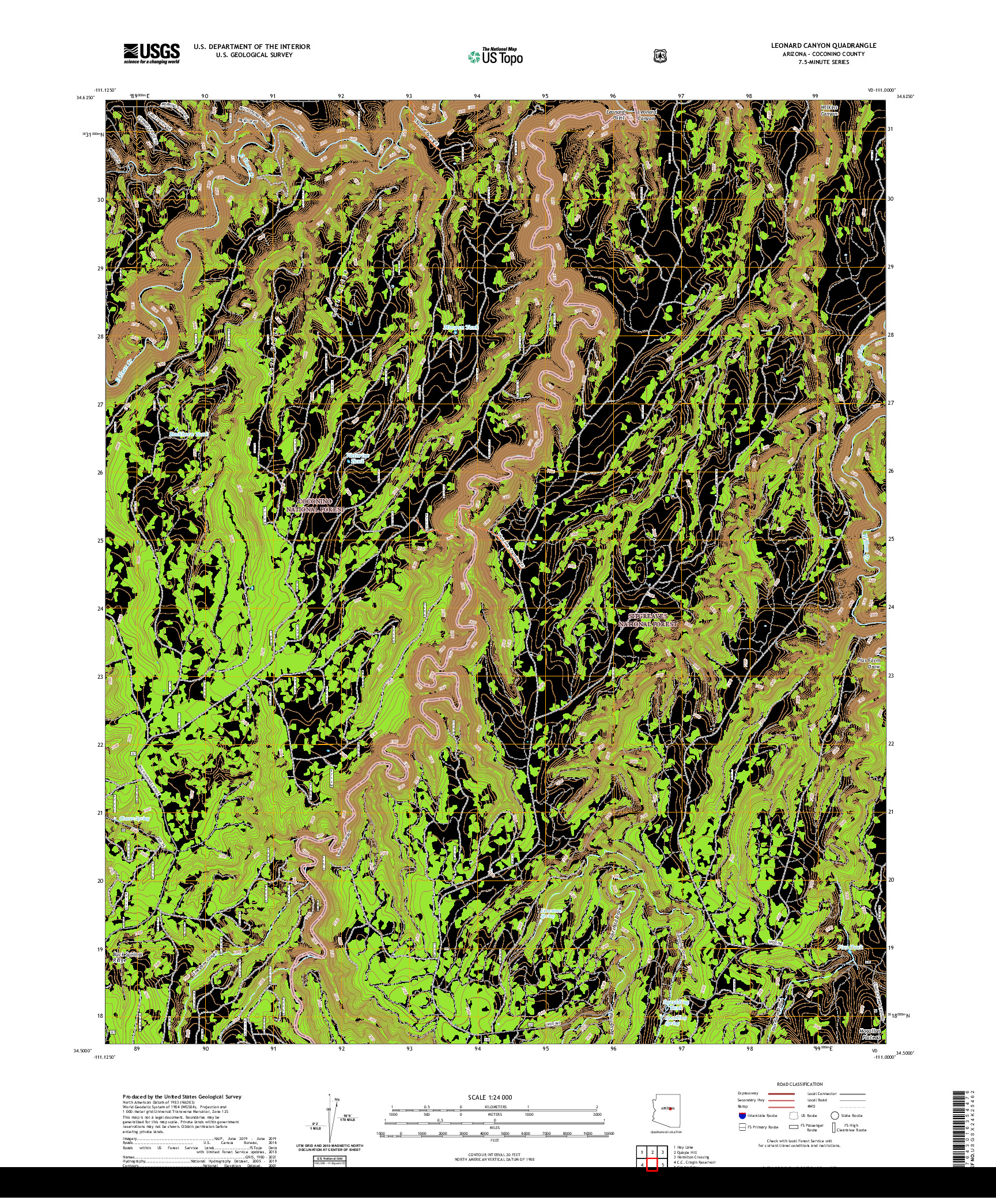 US TOPO 7.5-MINUTE MAP FOR LEONARD CANYON, AZ