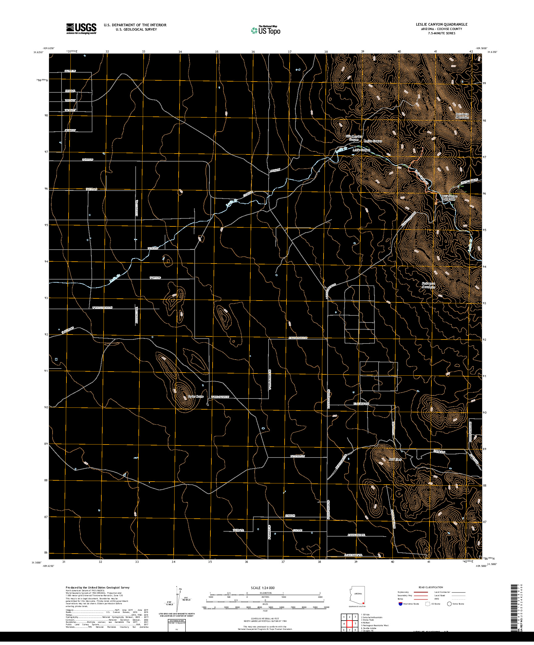 USGS US TOPO 7.5-MINUTE MAP FOR LESLIE CANYON, AZ 2021