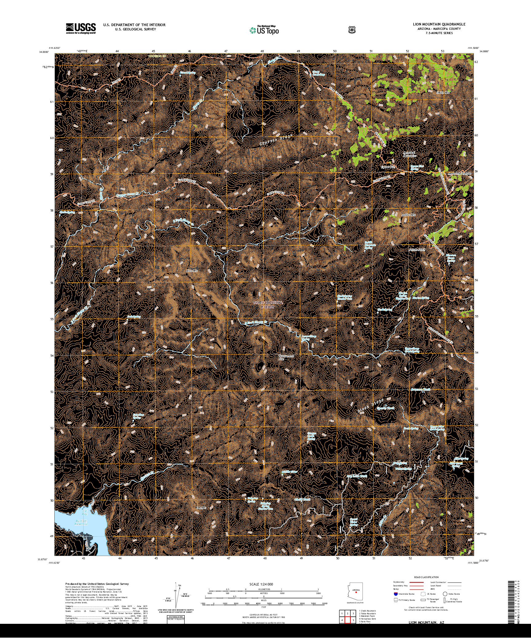 US TOPO 7.5-MINUTE MAP FOR LION MOUNTAIN, AZ