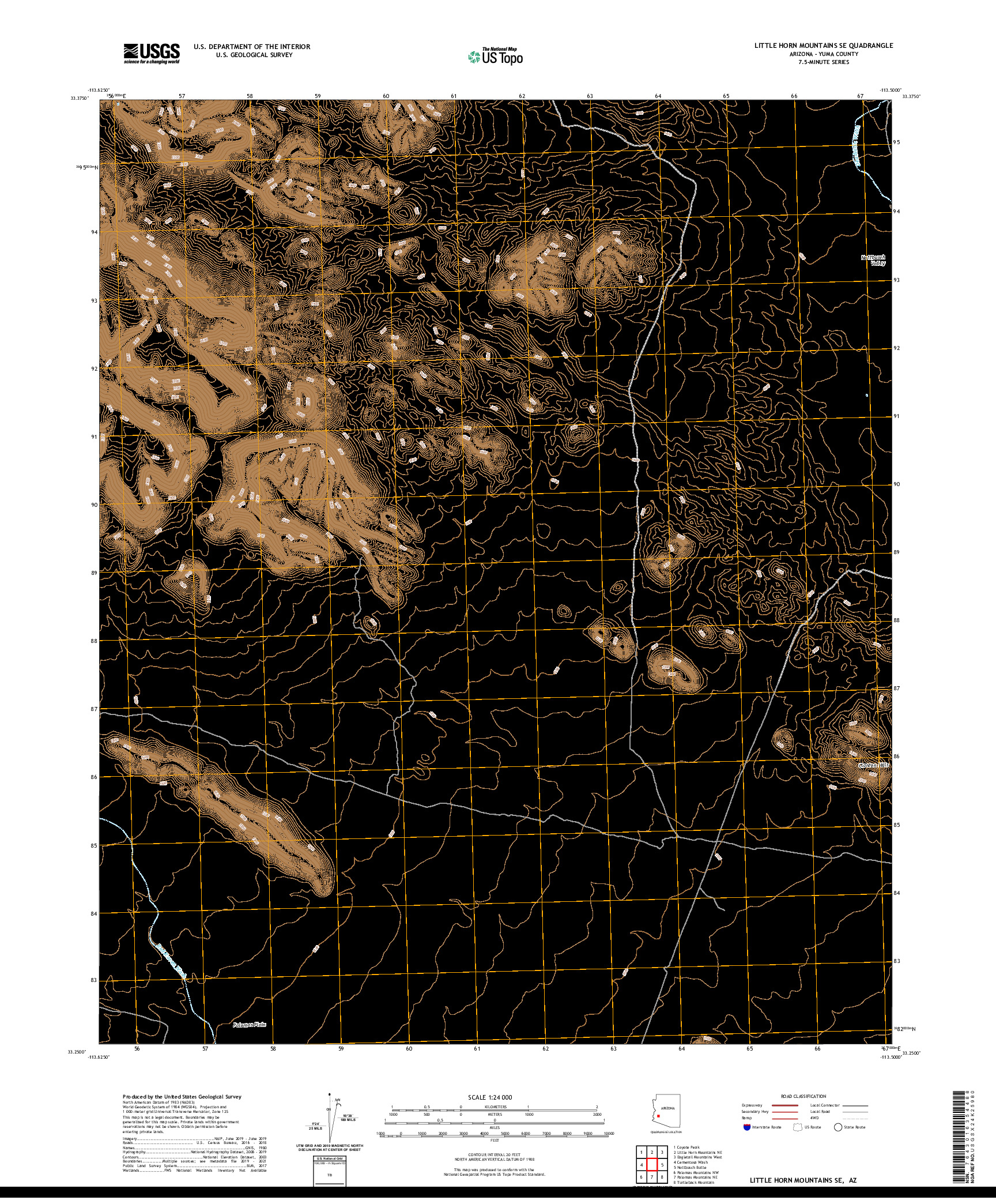 US TOPO 7.5-MINUTE MAP FOR LITTLE HORN MOUNTAINS SE, AZ