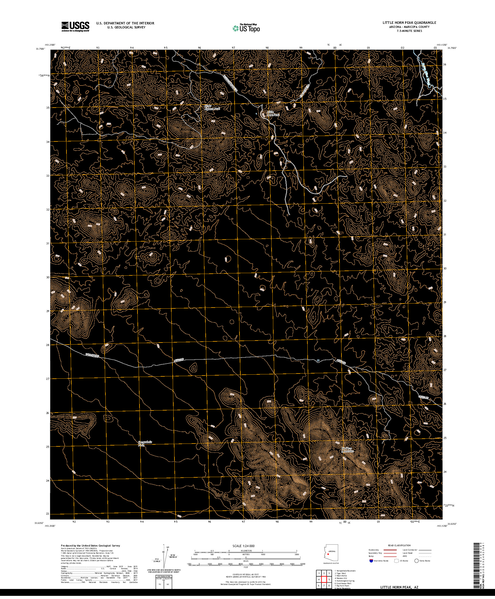 US TOPO 7.5-MINUTE MAP FOR LITTLE HORN PEAK, AZ