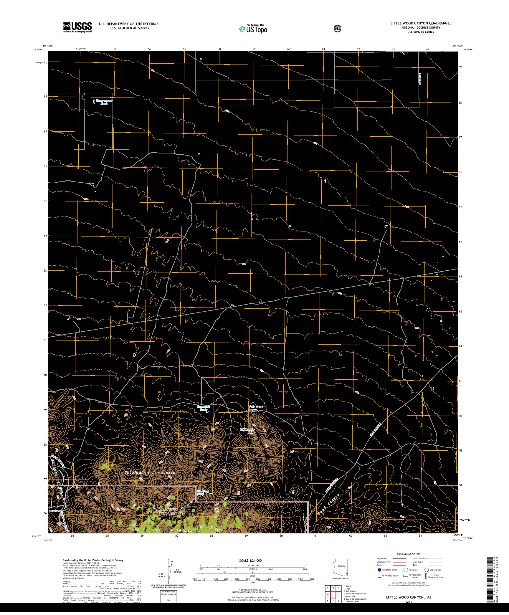 US TOPO 7.5-MINUTE MAP FOR LITTLE WOOD CANYON, AZ