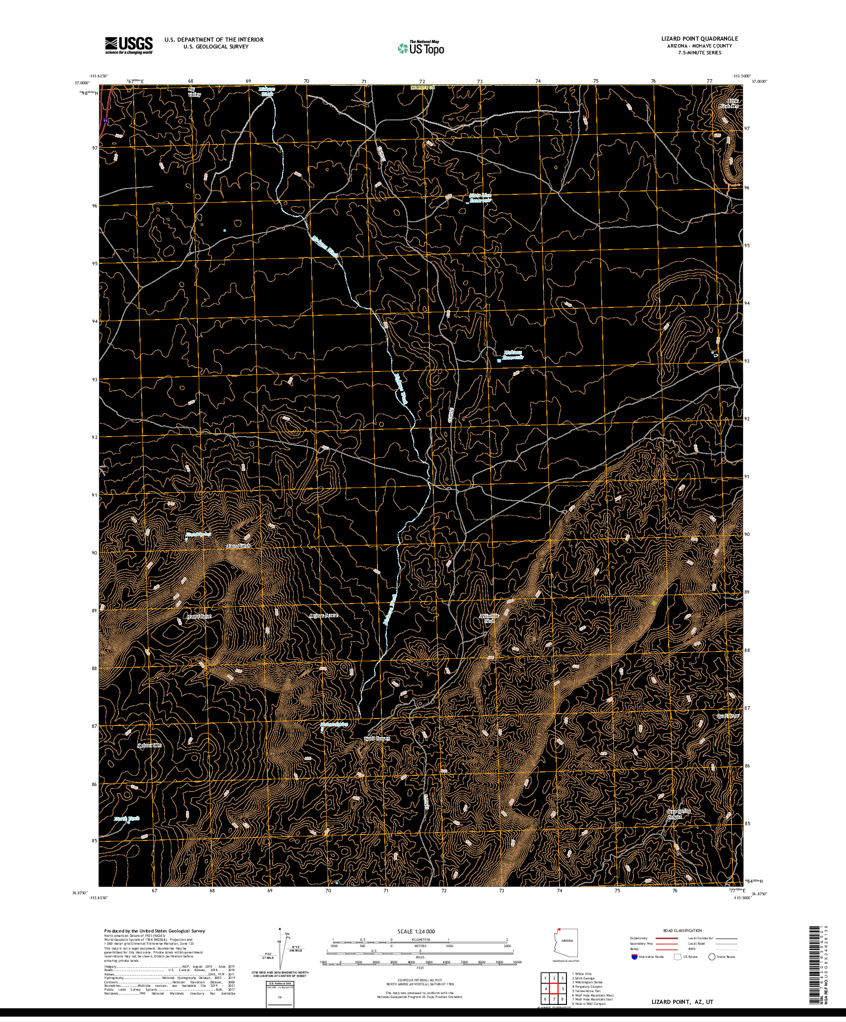 US TOPO 7.5-MINUTE MAP FOR LIZARD POINT, AZ,UT