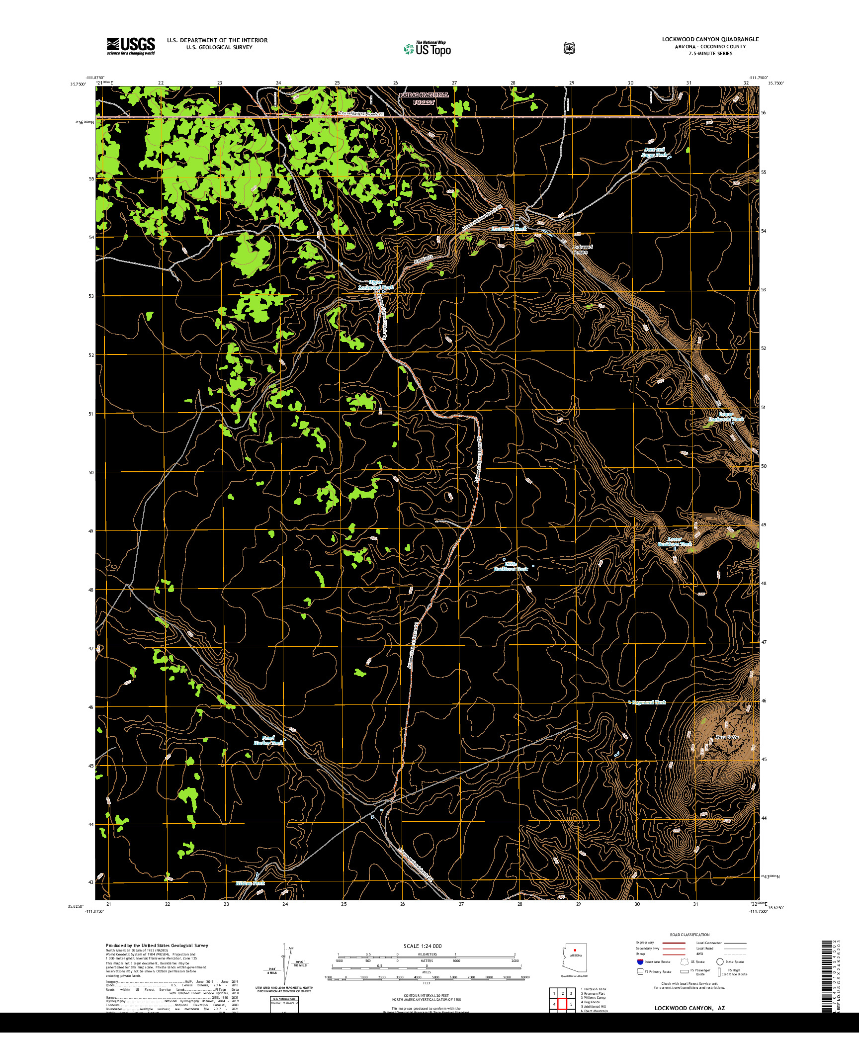 US TOPO 7.5-MINUTE MAP FOR LOCKWOOD CANYON, AZ