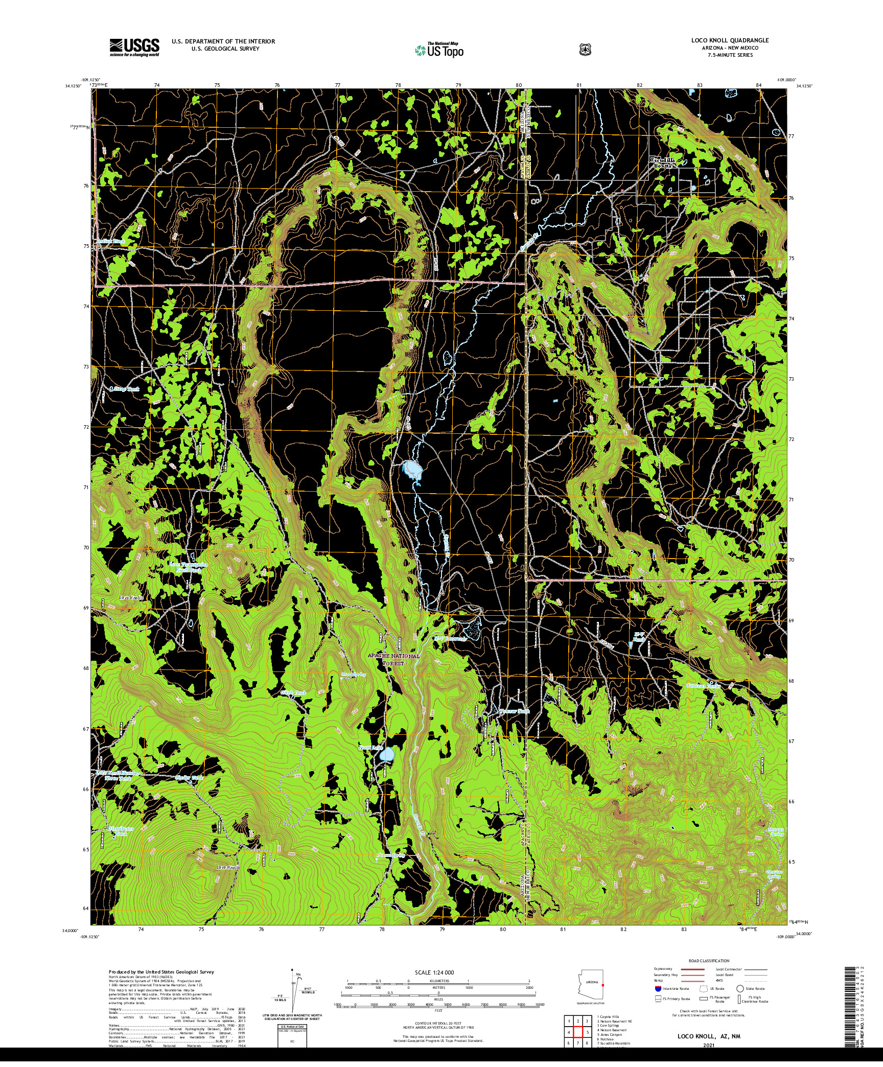 US TOPO 7.5-MINUTE MAP FOR LOCO KNOLL, AZ,NM