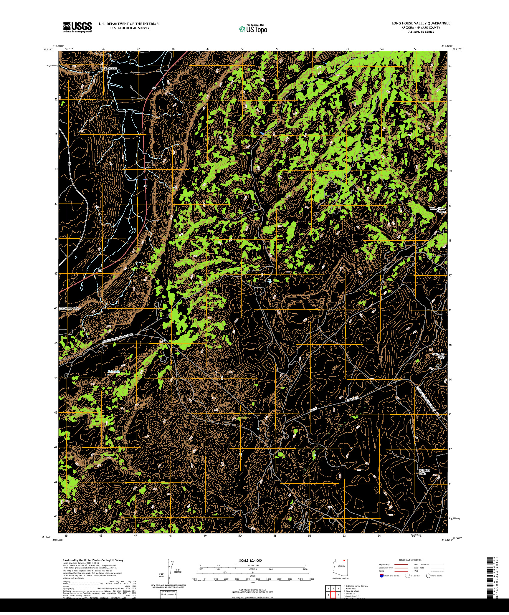 US TOPO 7.5-MINUTE MAP FOR LONG HOUSE VALLEY, AZ