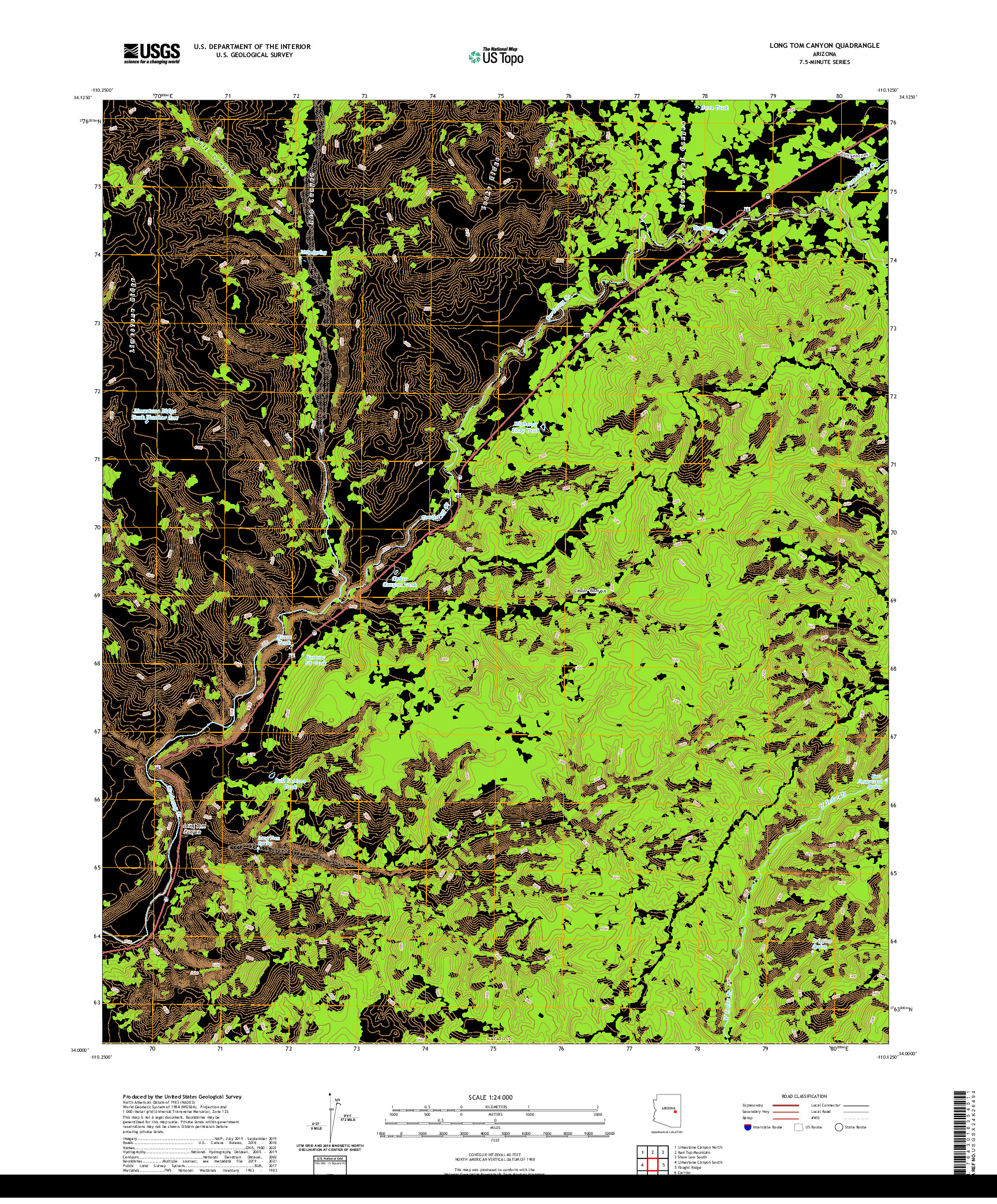 US TOPO 7.5-MINUTE MAP FOR LONG TOM CANYON, AZ