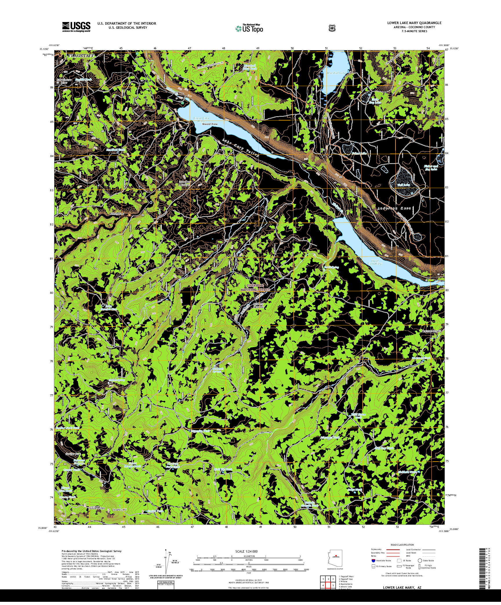 US TOPO 7.5-MINUTE MAP FOR LOWER LAKE MARY, AZ