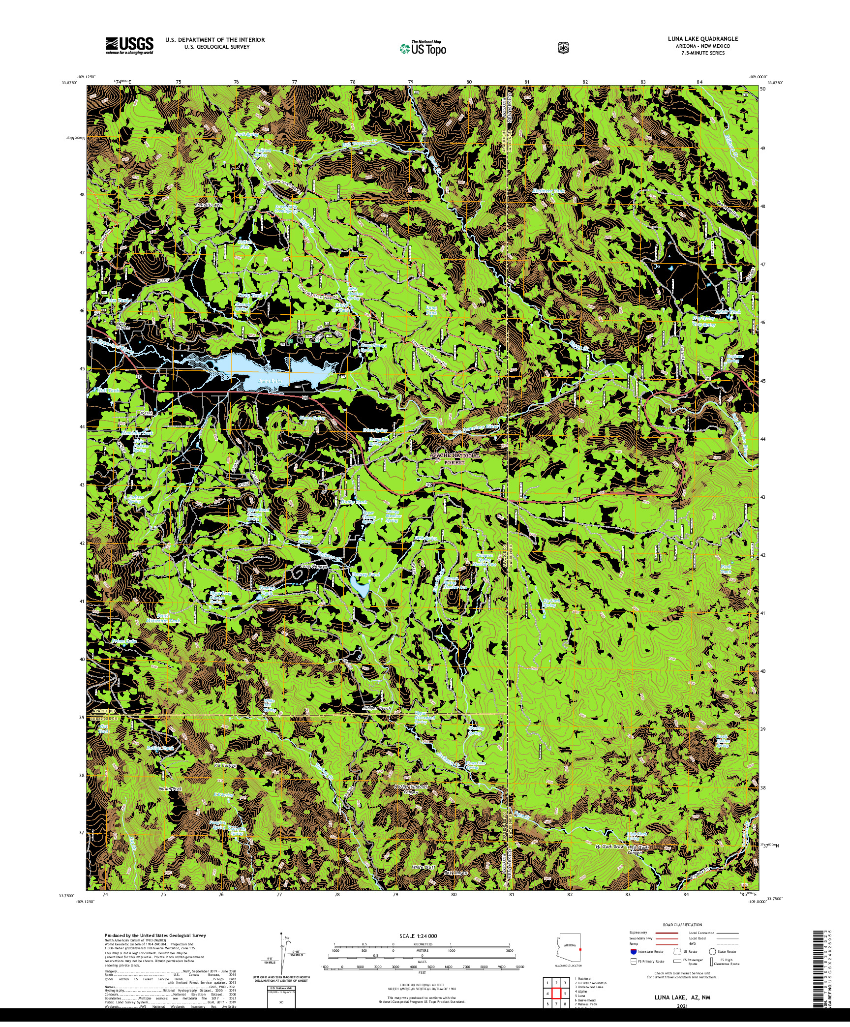 US TOPO 7.5-MINUTE MAP FOR LUNA LAKE, AZ,NM