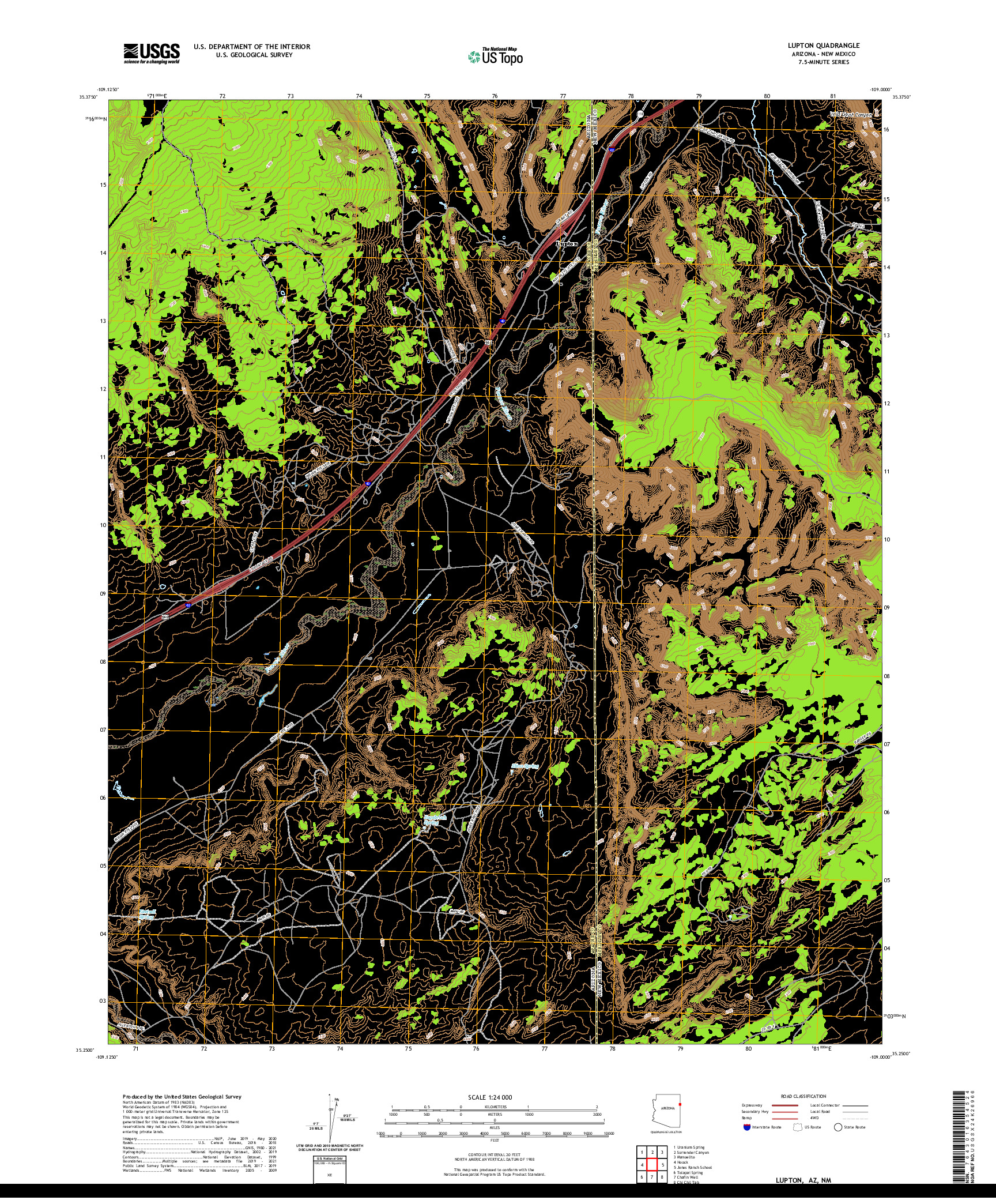 US TOPO 7.5-MINUTE MAP FOR LUPTON, AZ,NM