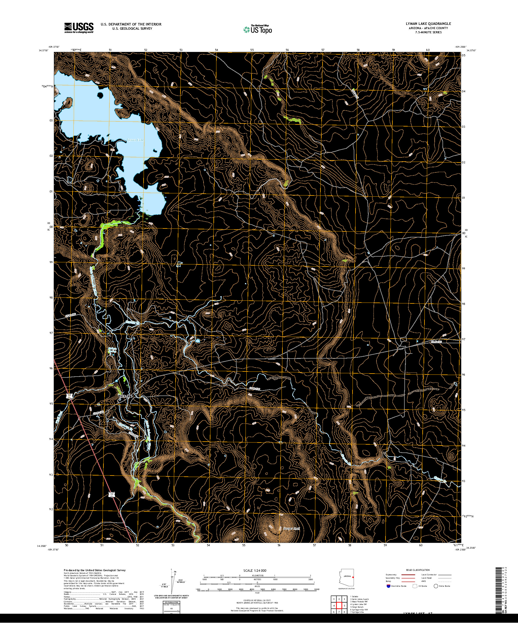 US TOPO 7.5-MINUTE MAP FOR LYMAN LAKE, AZ