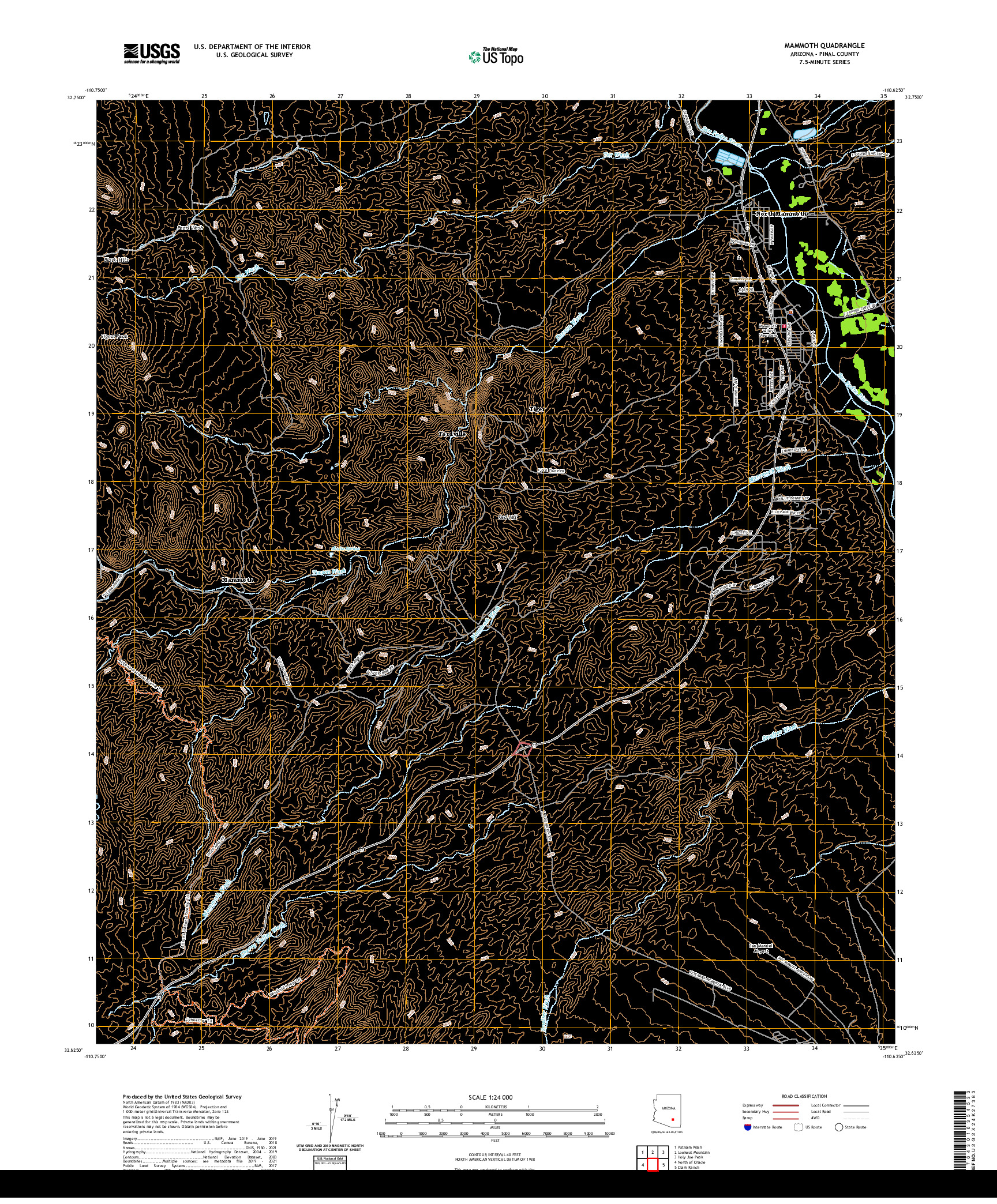 US TOPO 7.5-MINUTE MAP FOR MAMMOTH, AZ