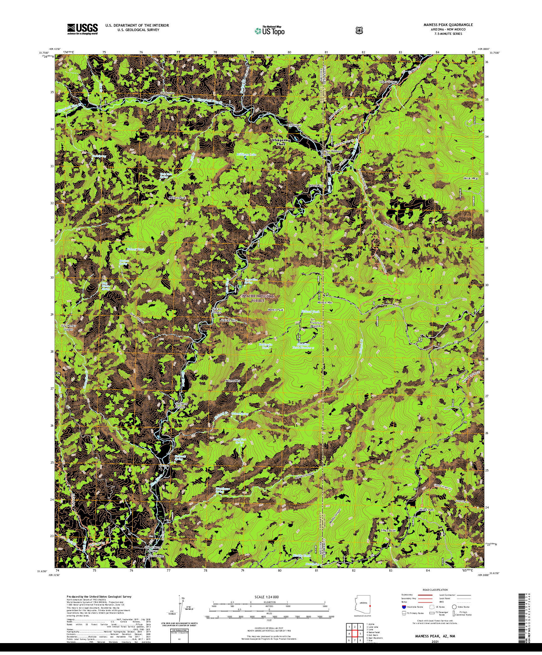 US TOPO 7.5-MINUTE MAP FOR MANESS PEAK, AZ,NM