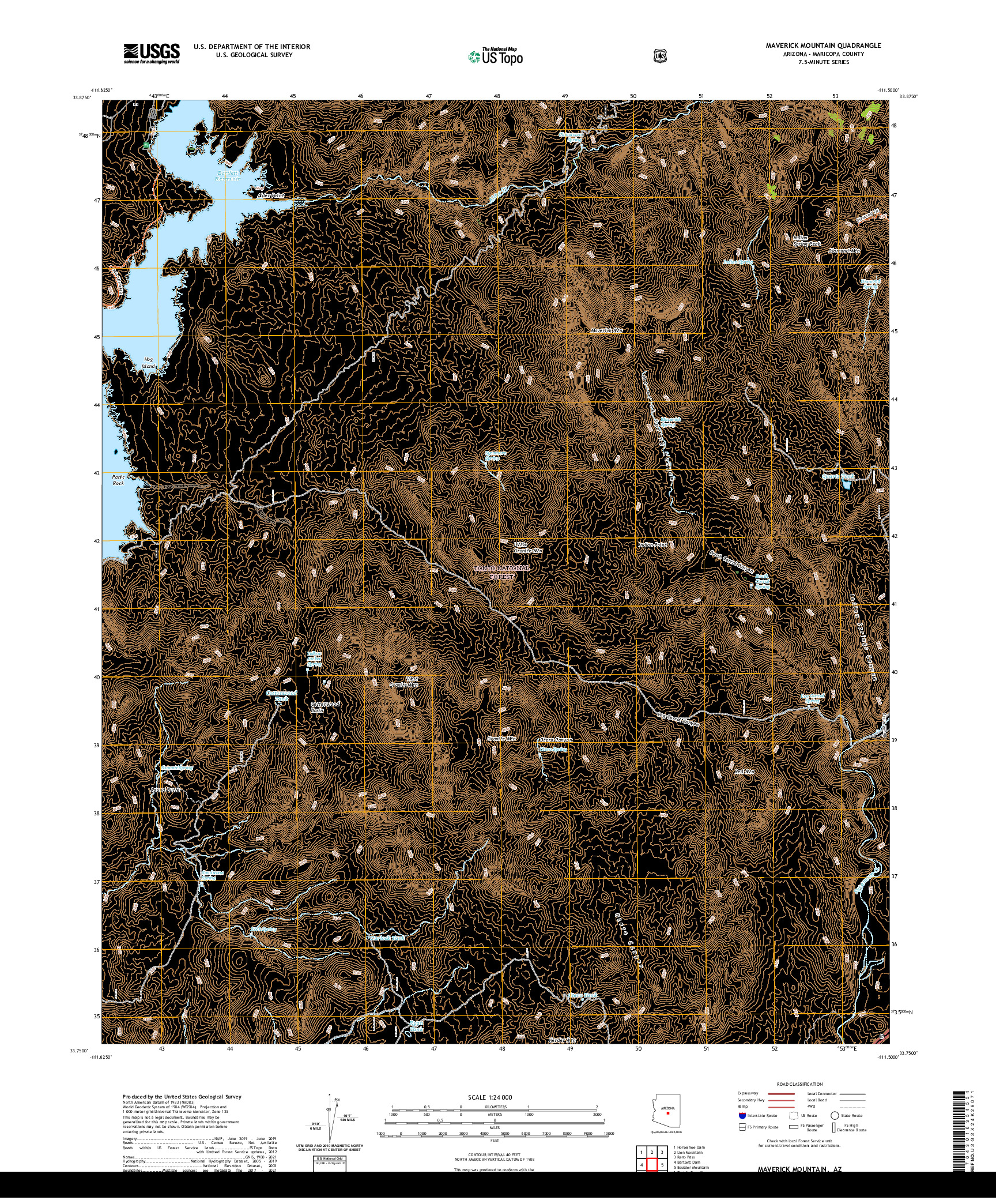 US TOPO 7.5-MINUTE MAP FOR MAVERICK MOUNTAIN, AZ