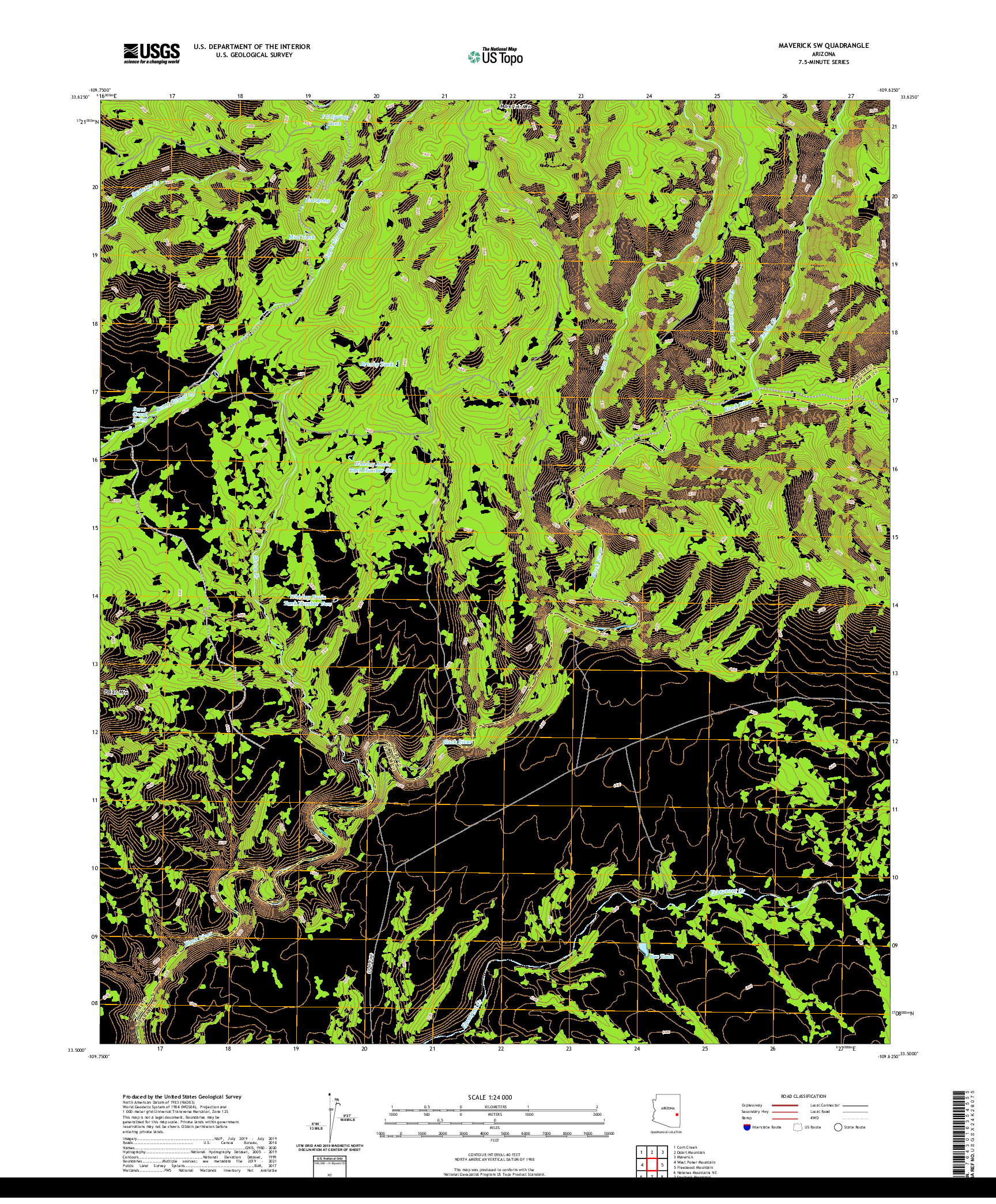 US TOPO 7.5-MINUTE MAP FOR MAVERICK SW, AZ