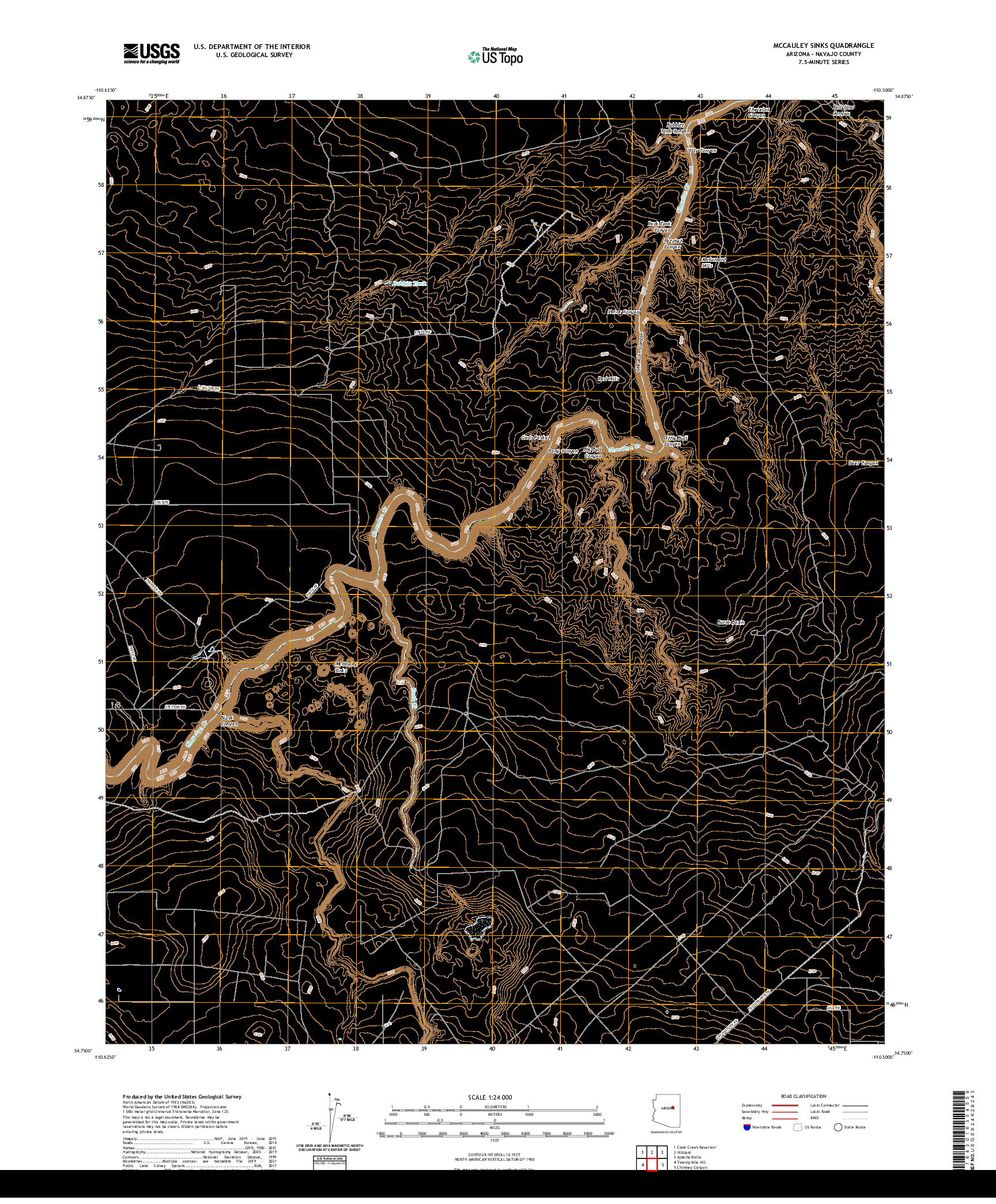 US TOPO 7.5-MINUTE MAP FOR MCCAULEY SINKS, AZ