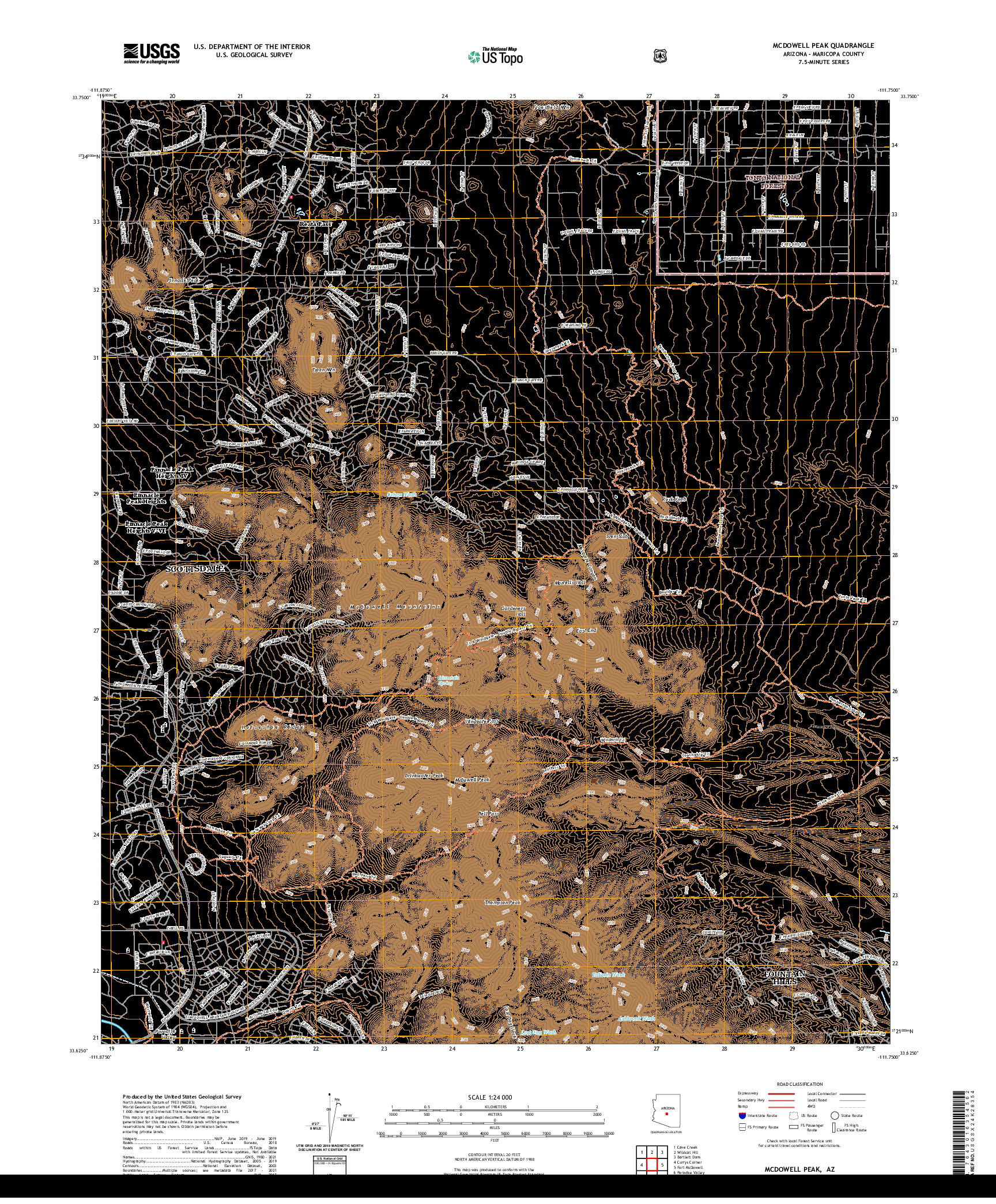 US TOPO 7.5-MINUTE MAP FOR MCDOWELL PEAK, AZ