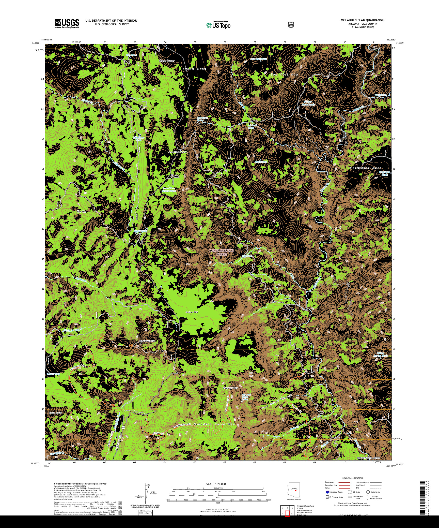 US TOPO 7.5-MINUTE MAP FOR MCFADDEN PEAK, AZ