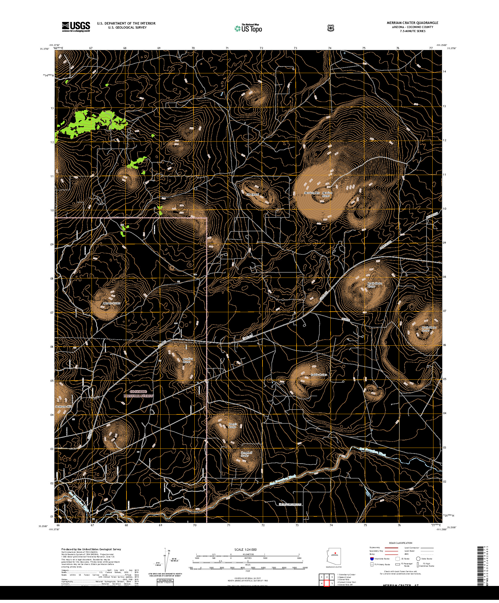 US TOPO 7.5-MINUTE MAP FOR MERRIAM CRATER, AZ