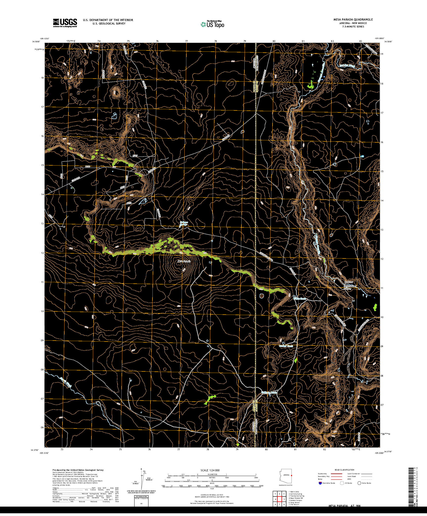 US TOPO 7.5-MINUTE MAP FOR MESA PARADA, AZ,NM