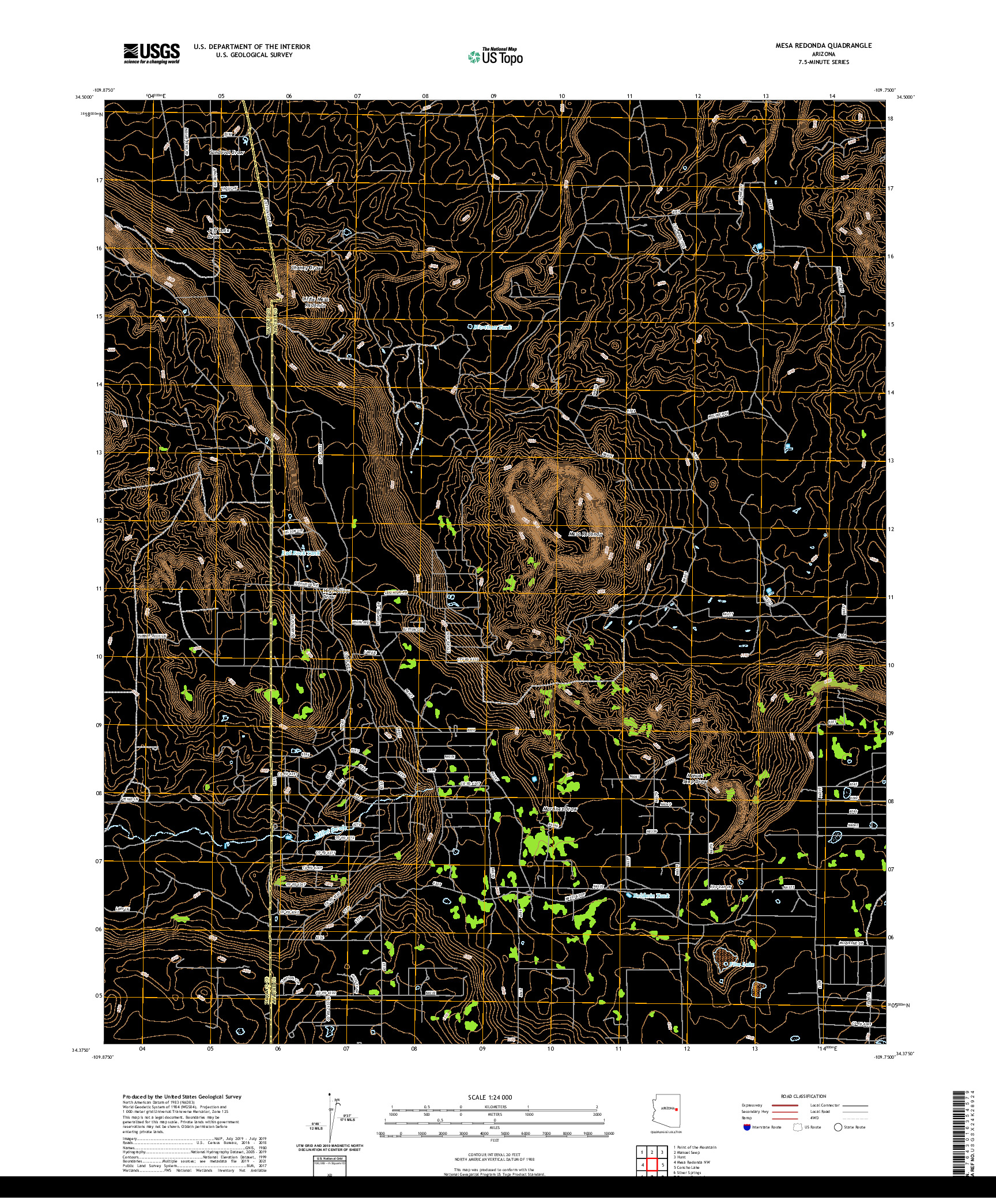 US TOPO 7.5-MINUTE MAP FOR MESA REDONDA, AZ