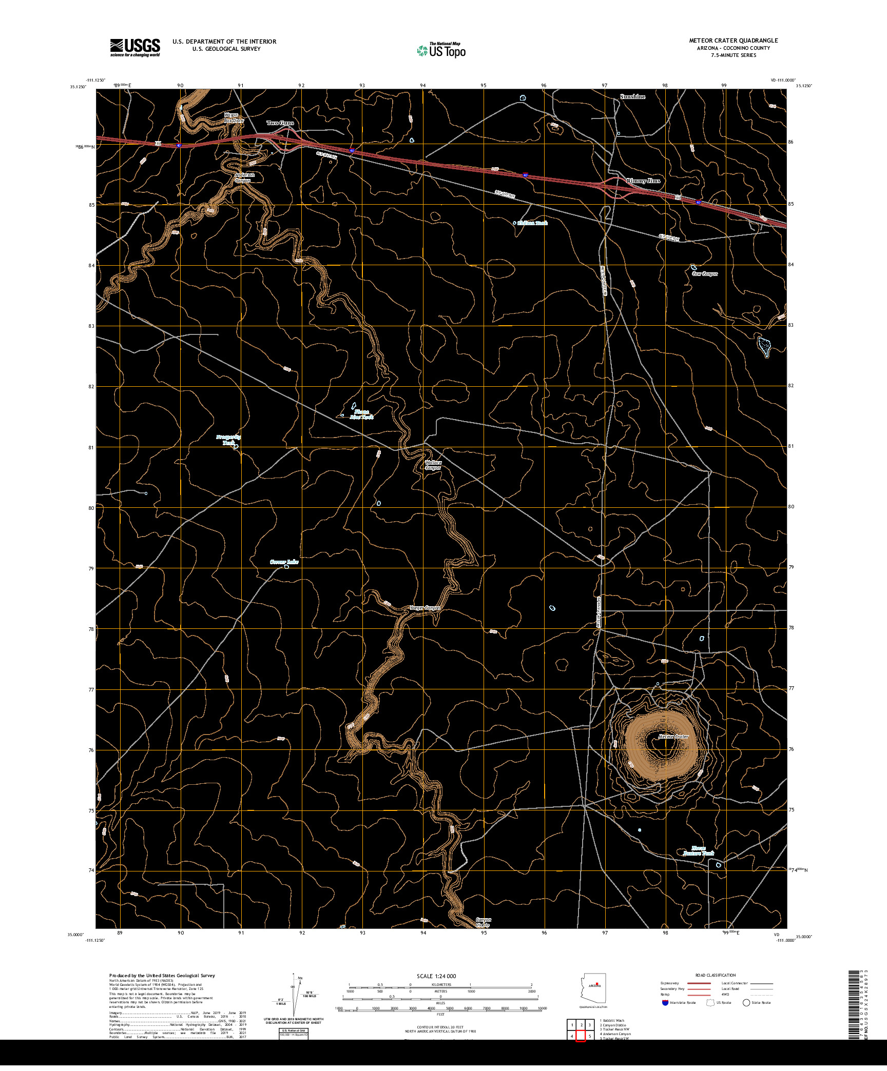 US TOPO 7.5-MINUTE MAP FOR METEOR CRATER, AZ
