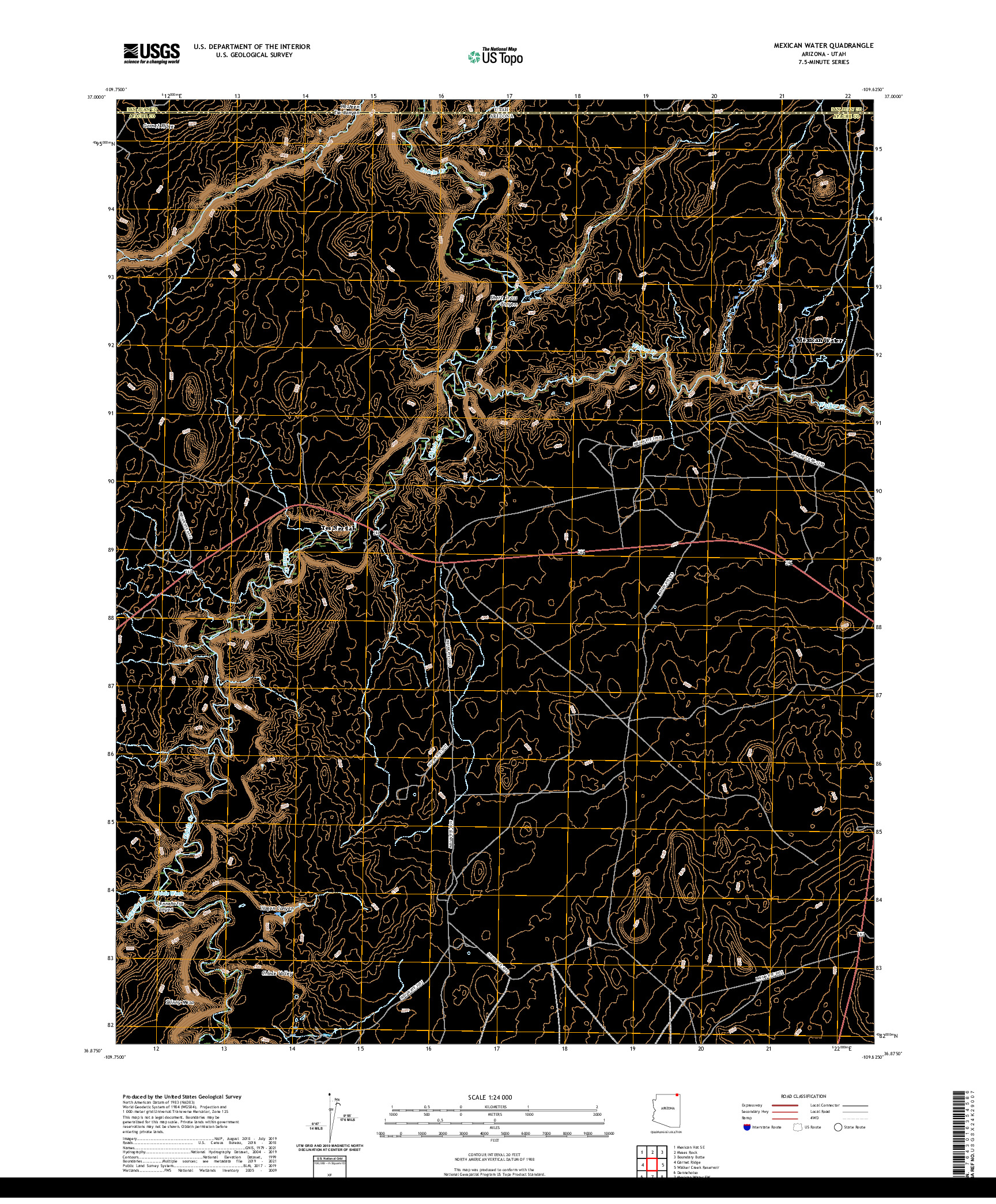 US TOPO 7.5-MINUTE MAP FOR MEXICAN WATER, AZ,UT