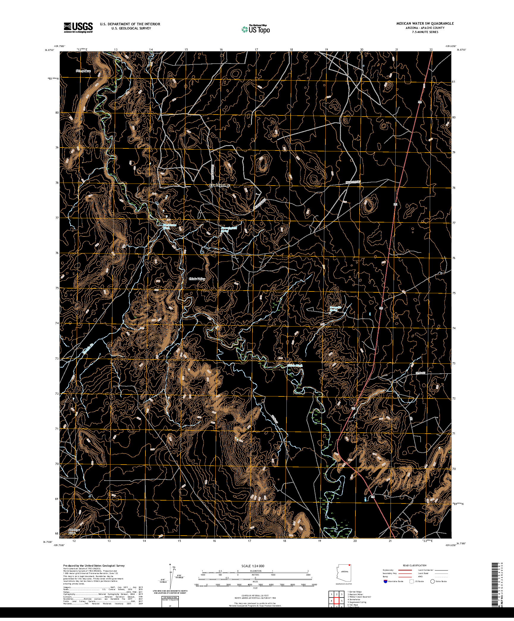 US TOPO 7.5-MINUTE MAP FOR MEXICAN WATER SW, AZ