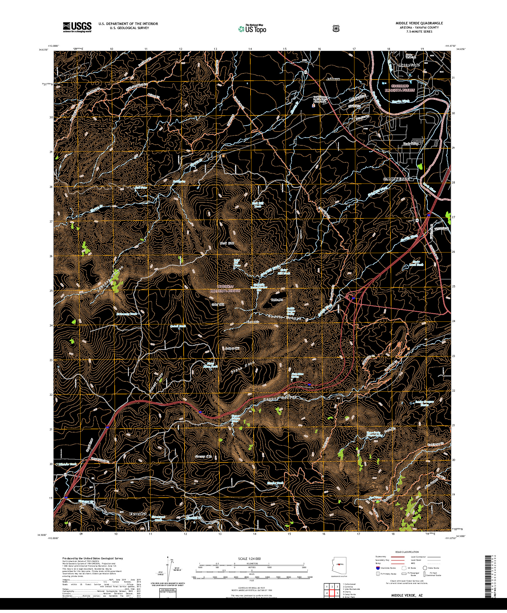 US TOPO 7.5-MINUTE MAP FOR MIDDLE VERDE, AZ