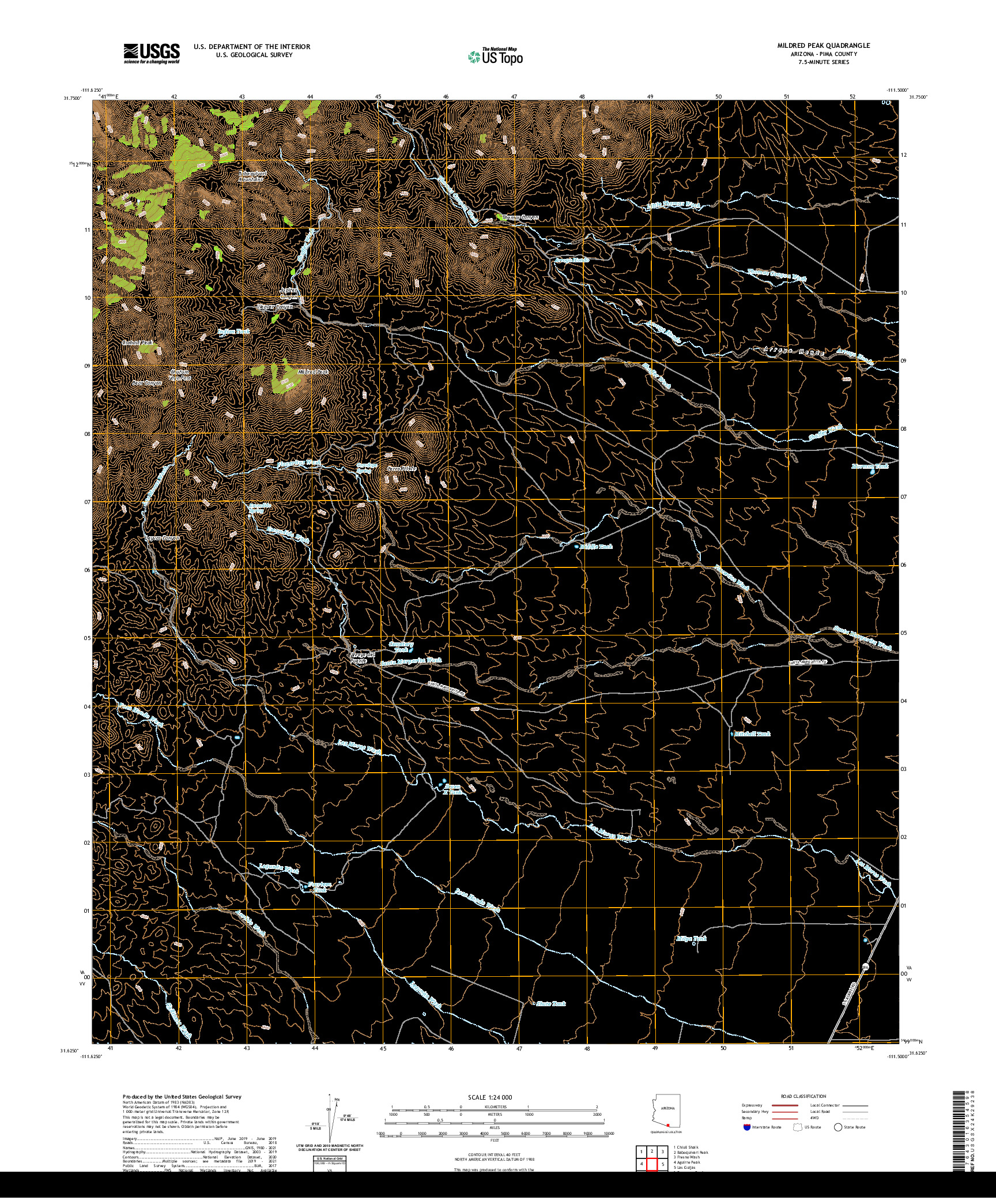 USGS US TOPO 7.5-MINUTE MAP FOR MILDRED PEAK, AZ 2021