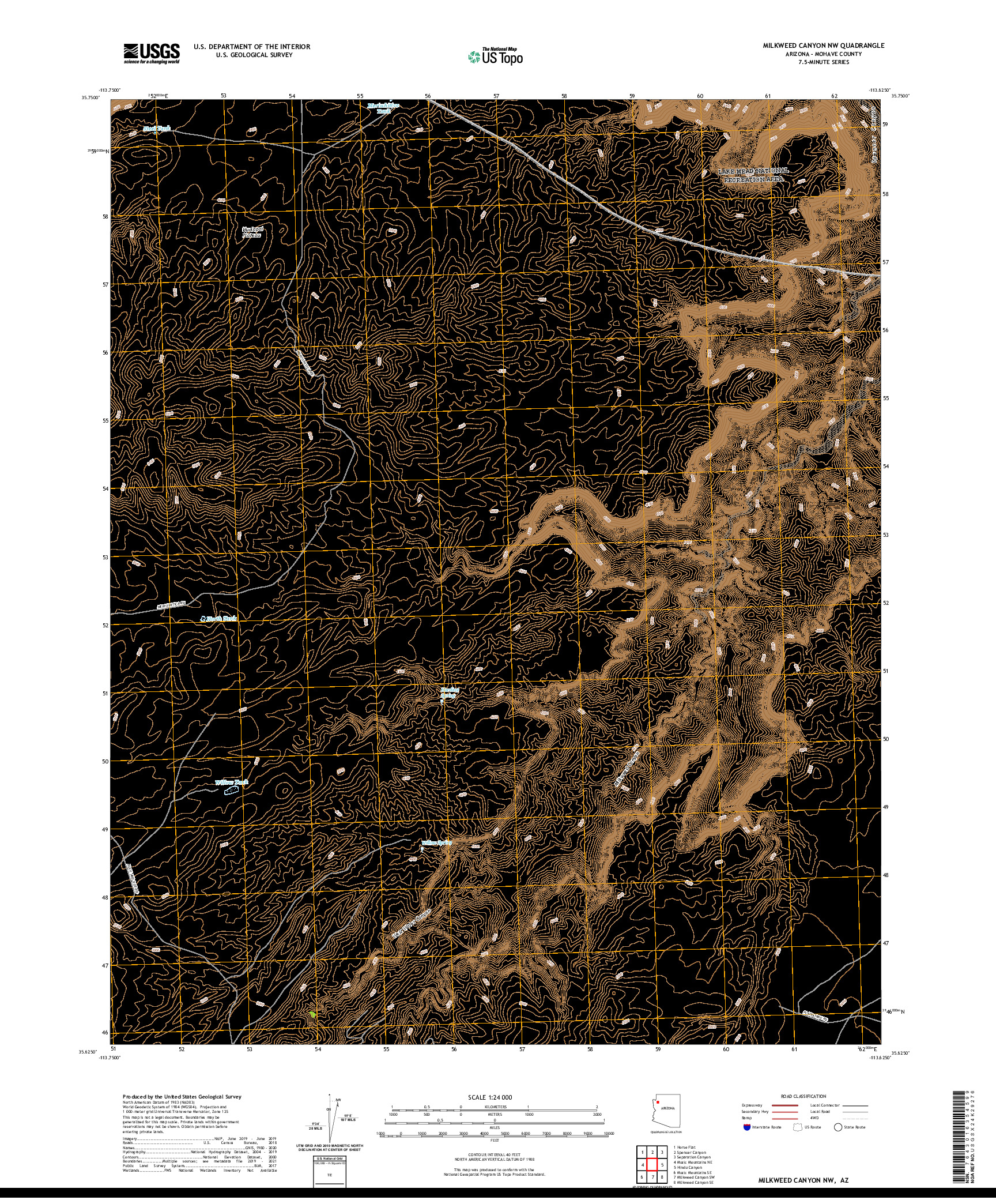 US TOPO 7.5-MINUTE MAP FOR MILKWEED CANYON NW, AZ