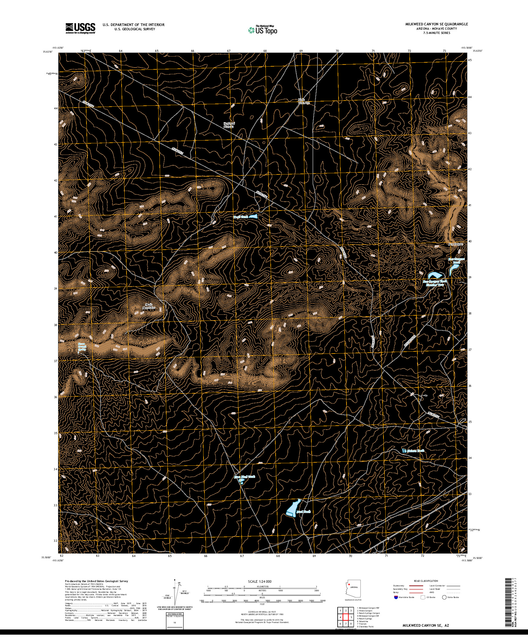 US TOPO 7.5-MINUTE MAP FOR MILKWEED CANYON SE, AZ