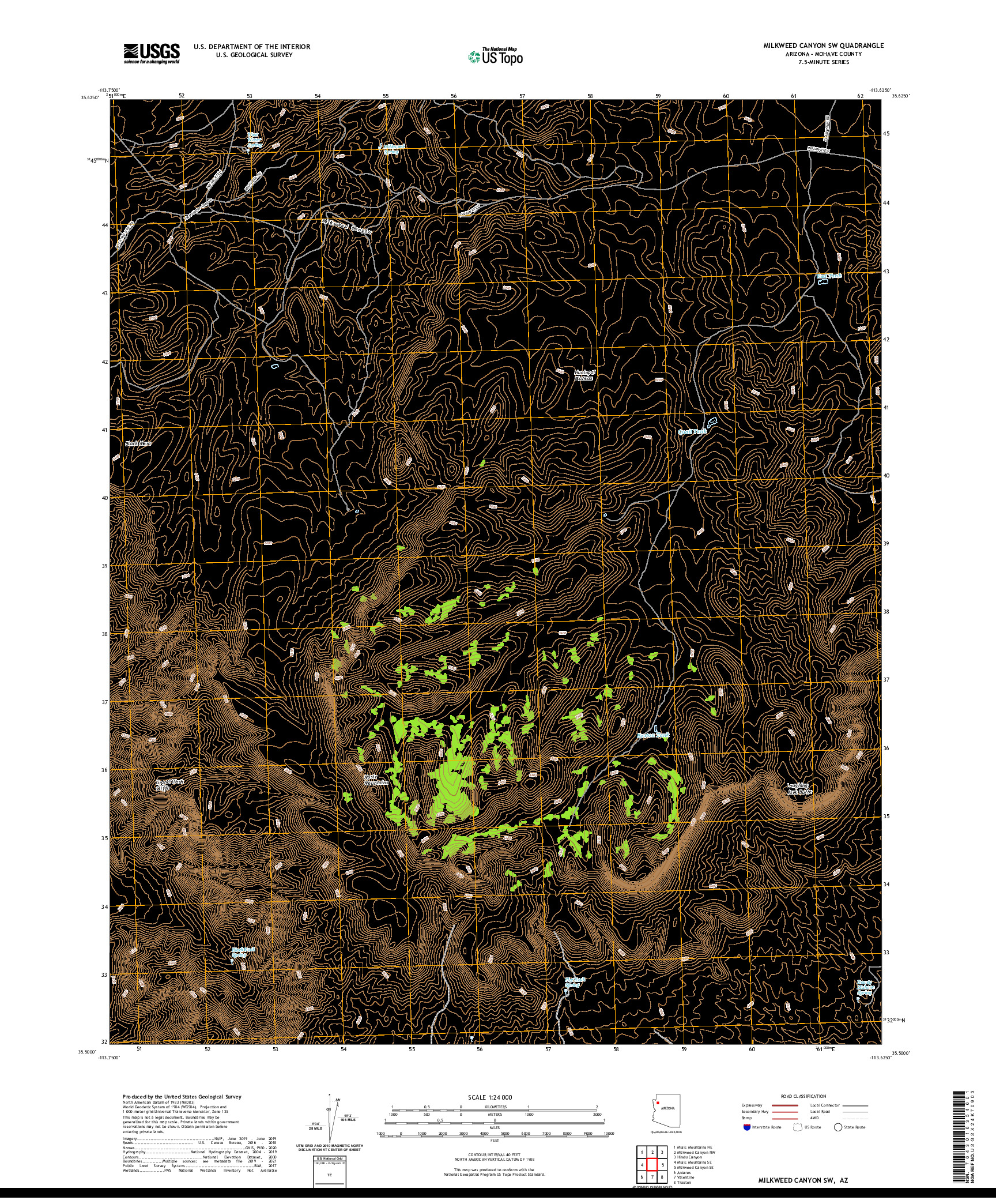 US TOPO 7.5-MINUTE MAP FOR MILKWEED CANYON SW, AZ