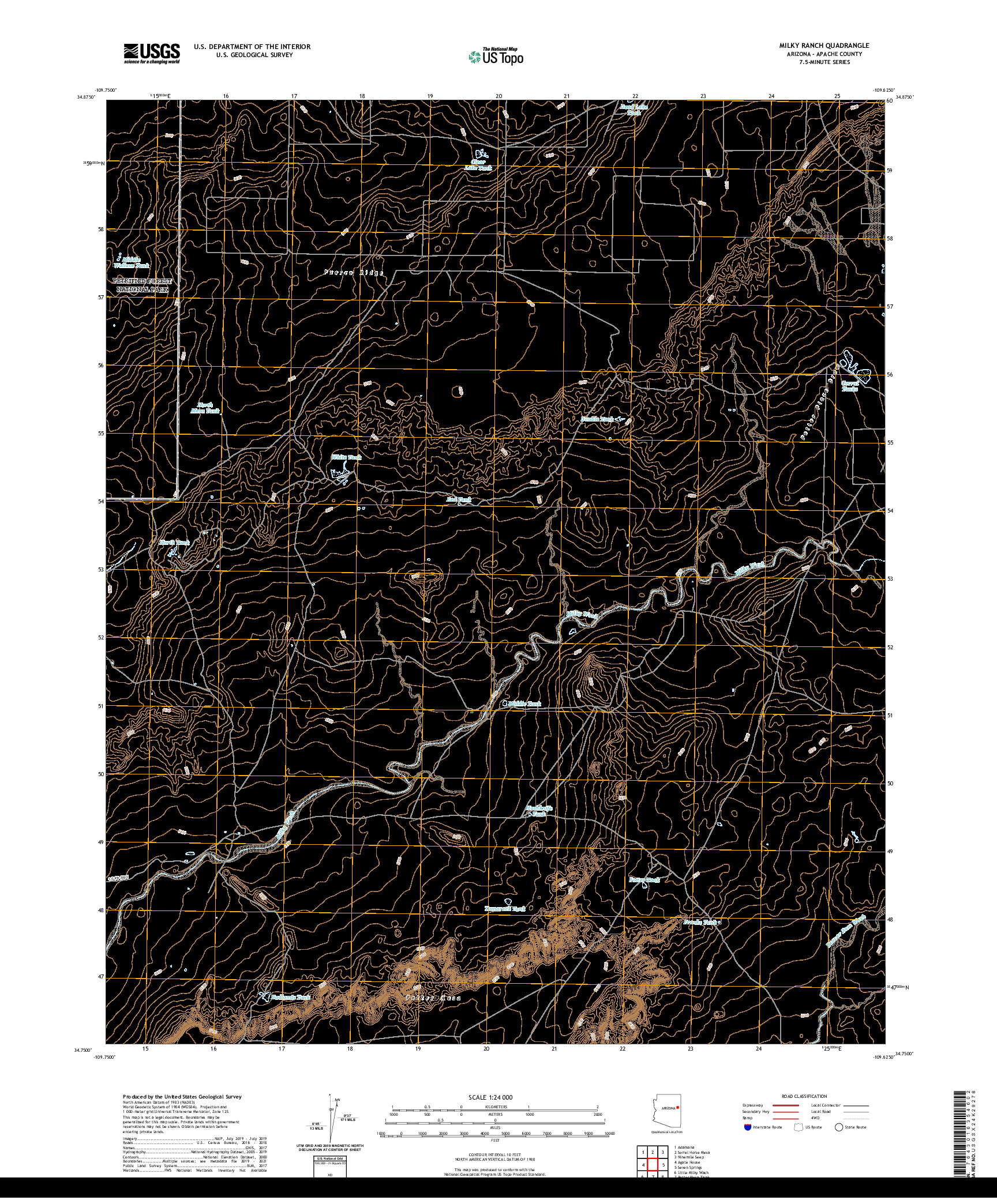 US TOPO 7.5-MINUTE MAP FOR MILKY RANCH, AZ