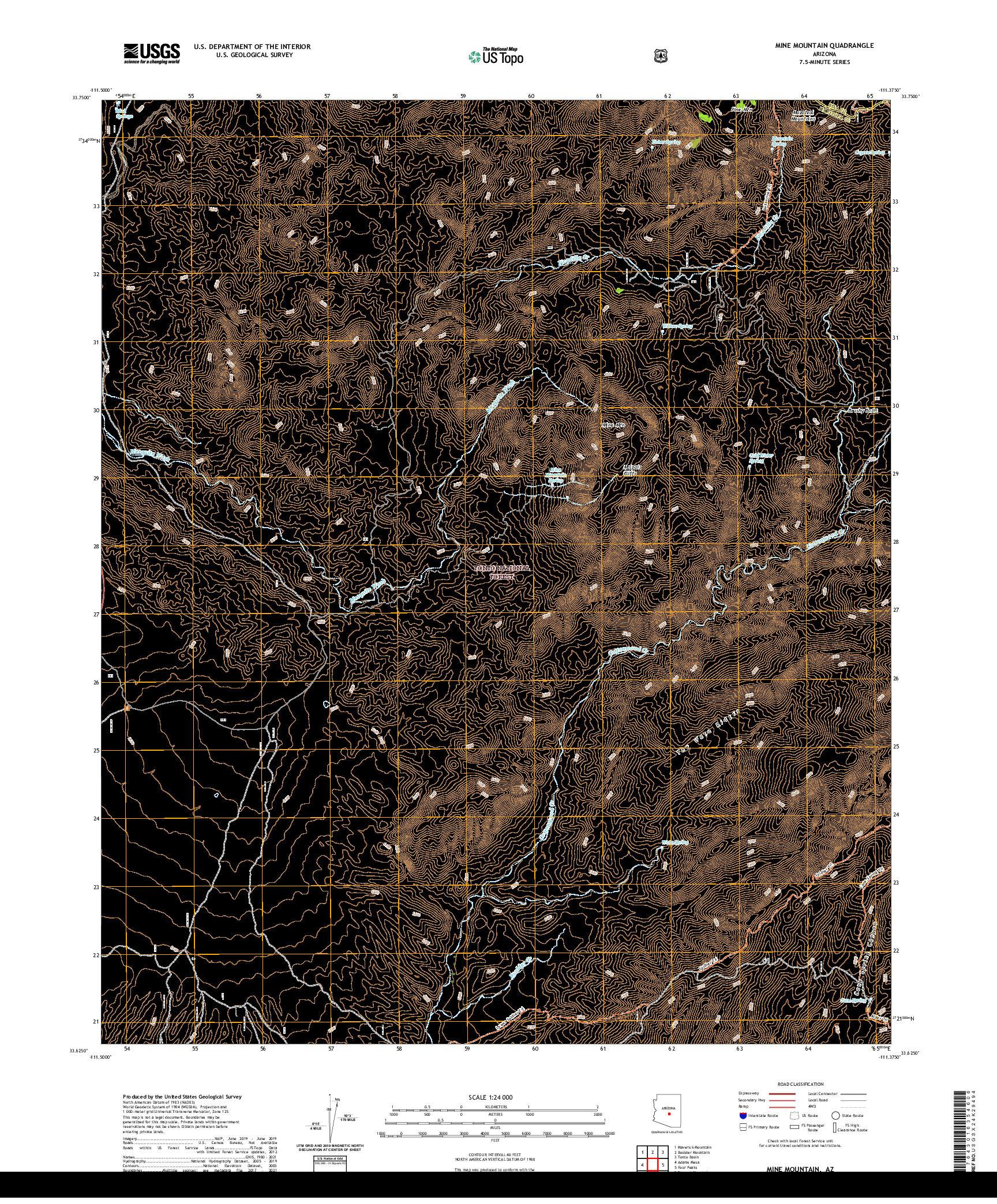 US TOPO 7.5-MINUTE MAP FOR MINE MOUNTAIN, AZ