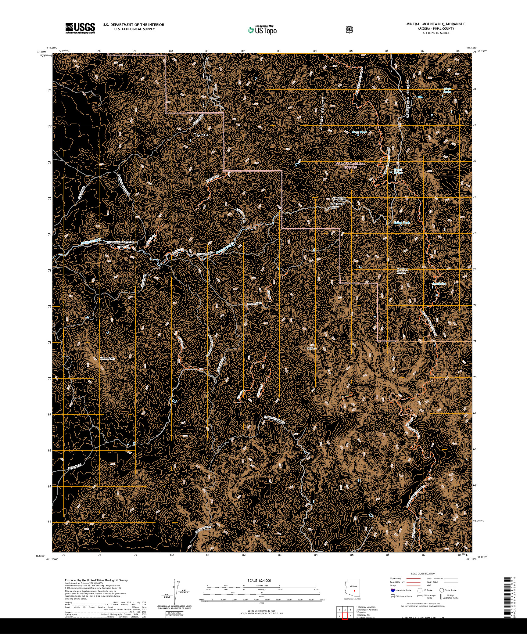 US TOPO 7.5-MINUTE MAP FOR MINERAL MOUNTAIN, AZ