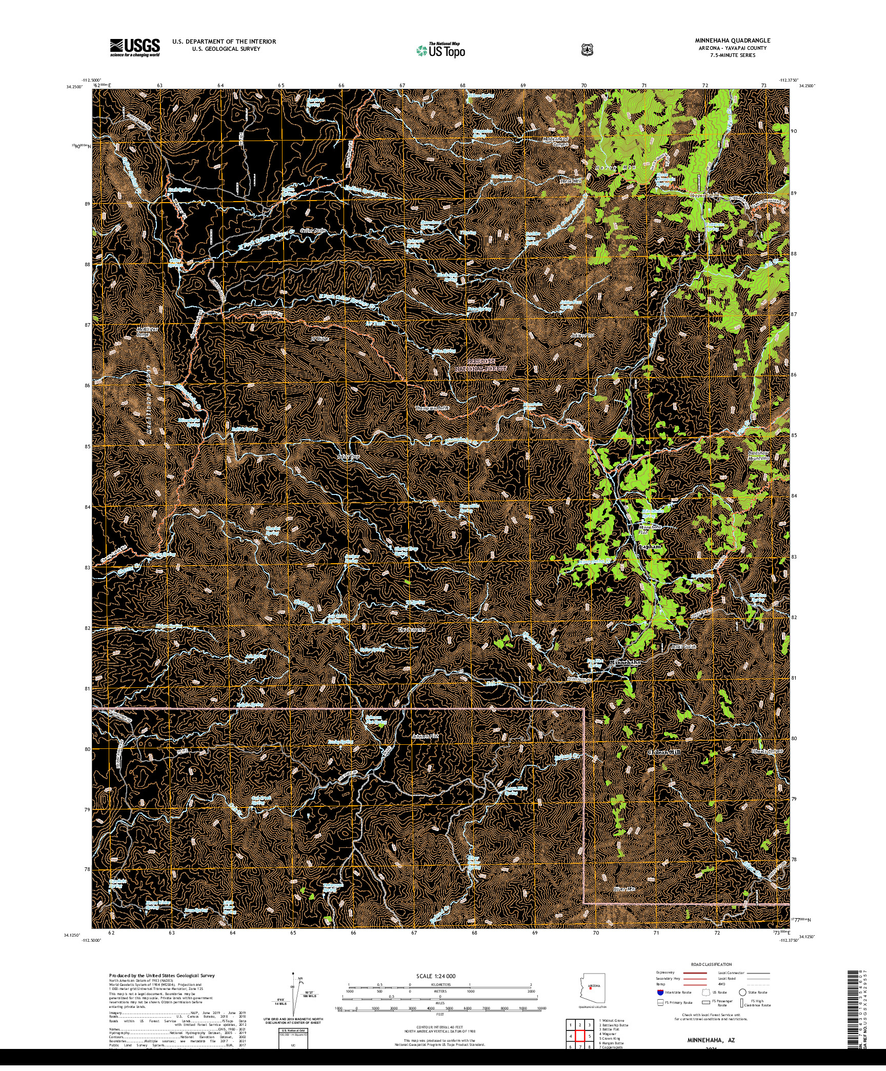 US TOPO 7.5-MINUTE MAP FOR MINNEHAHA, AZ