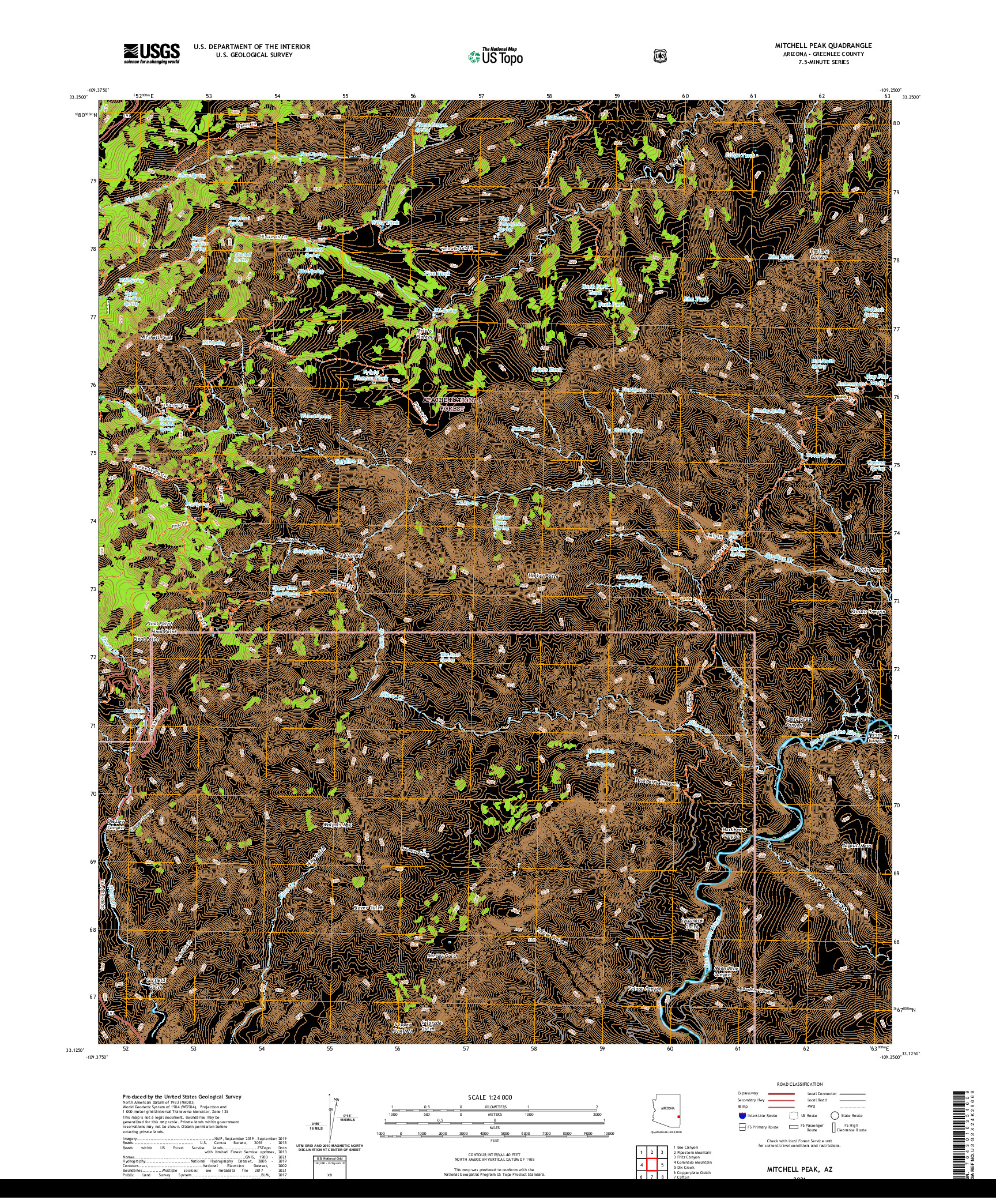 US TOPO 7.5-MINUTE MAP FOR MITCHELL PEAK, AZ