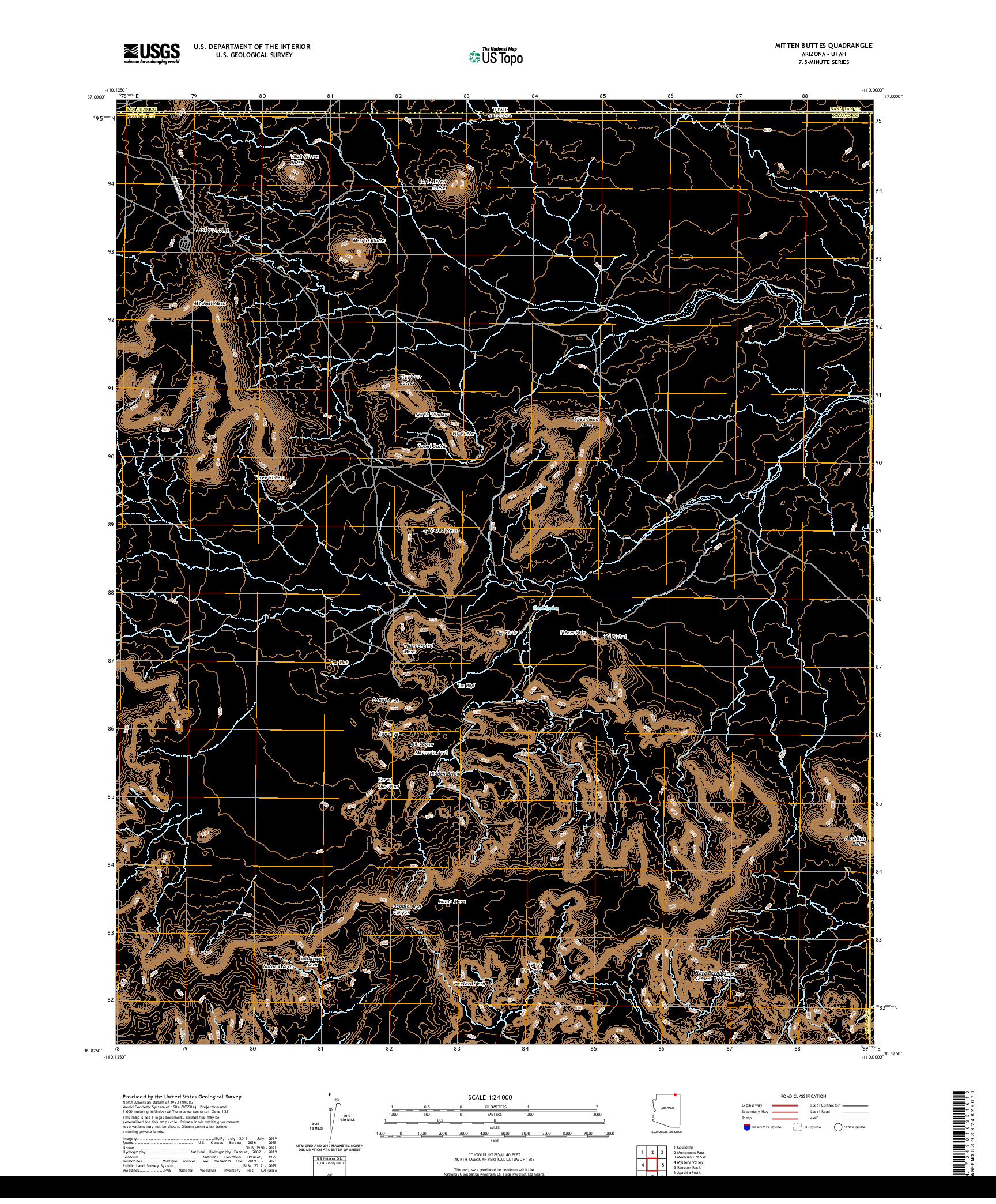 US TOPO 7.5-MINUTE MAP FOR MITTEN BUTTES, AZ,UT