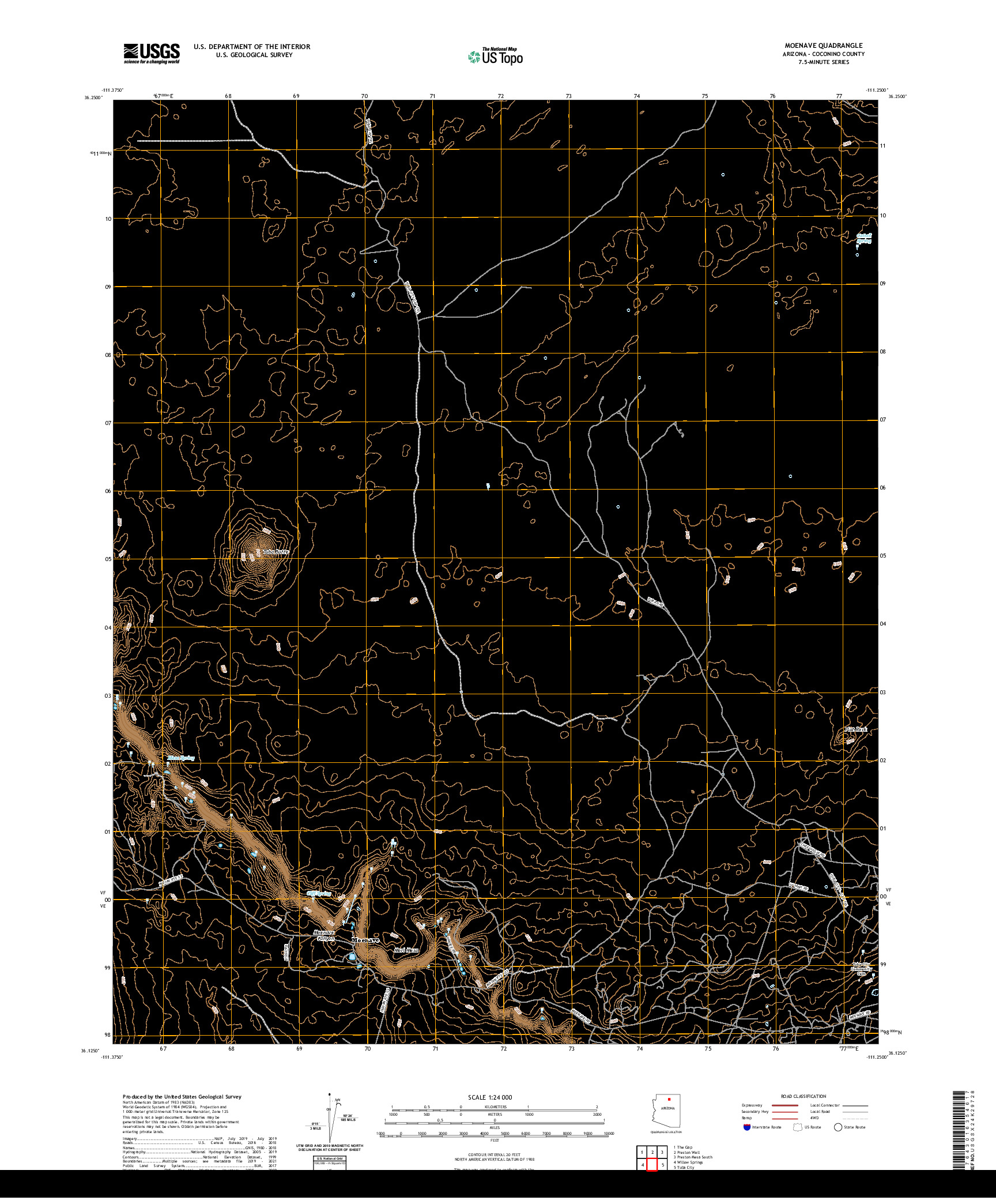 US TOPO 7.5-MINUTE MAP FOR MOENAVE, AZ