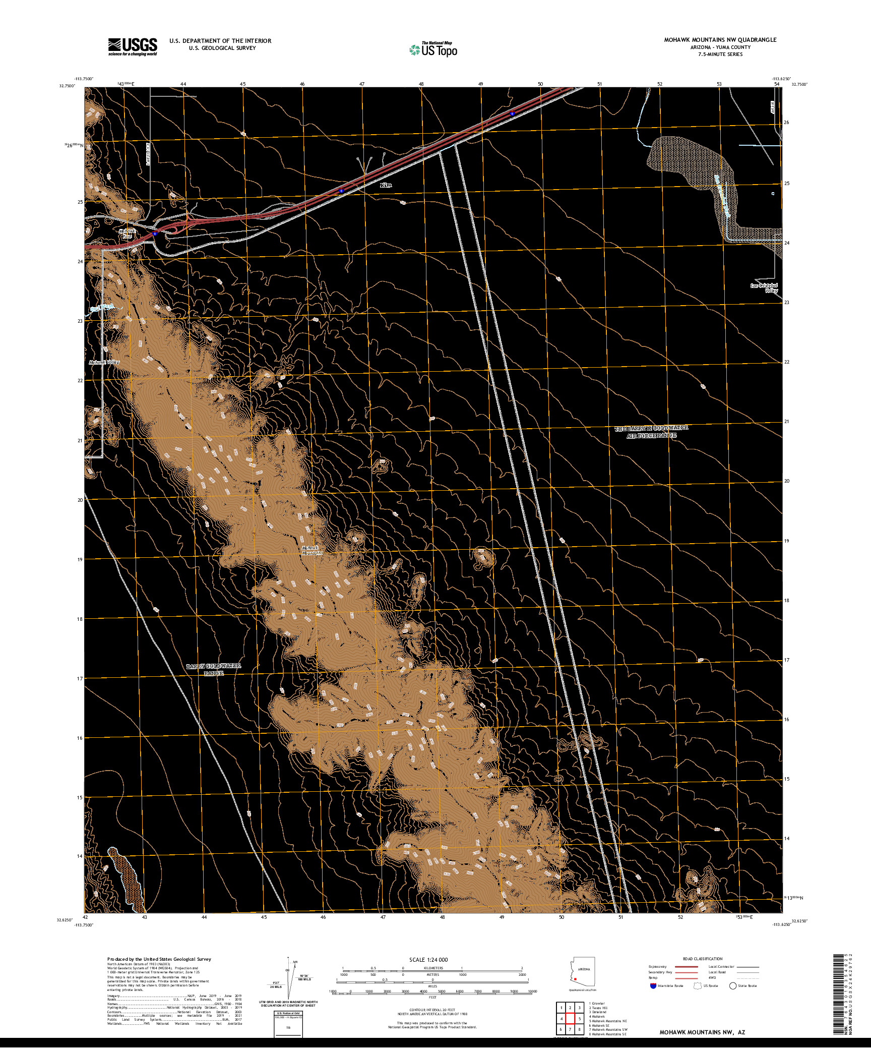 US TOPO 7.5-MINUTE MAP FOR MOHAWK MOUNTAINS NW, AZ