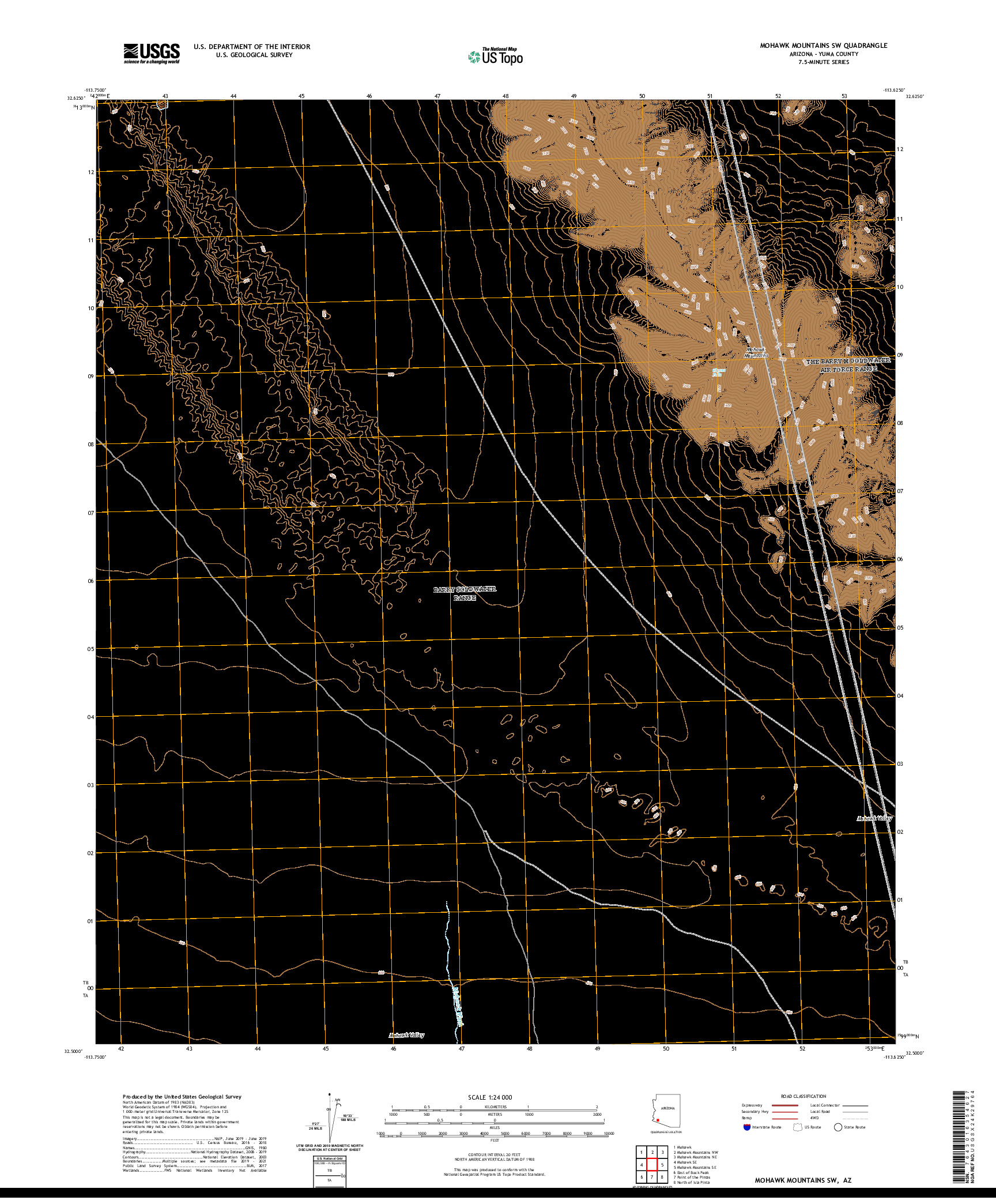 USGS US TOPO 7.5-MINUTE MAP FOR MOHAWK MOUNTAINS SW, AZ 2021