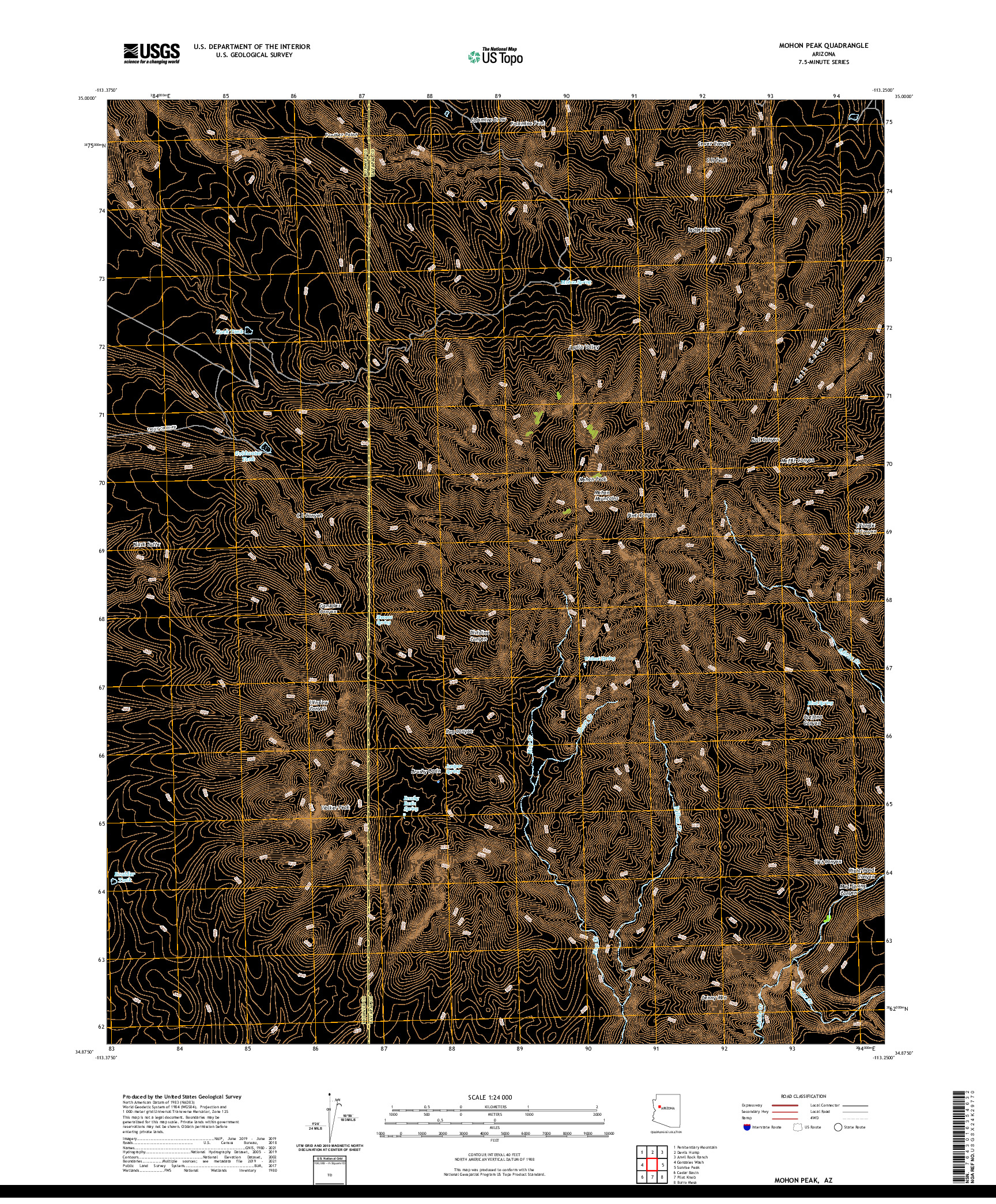 US TOPO 7.5-MINUTE MAP FOR MOHON PEAK, AZ